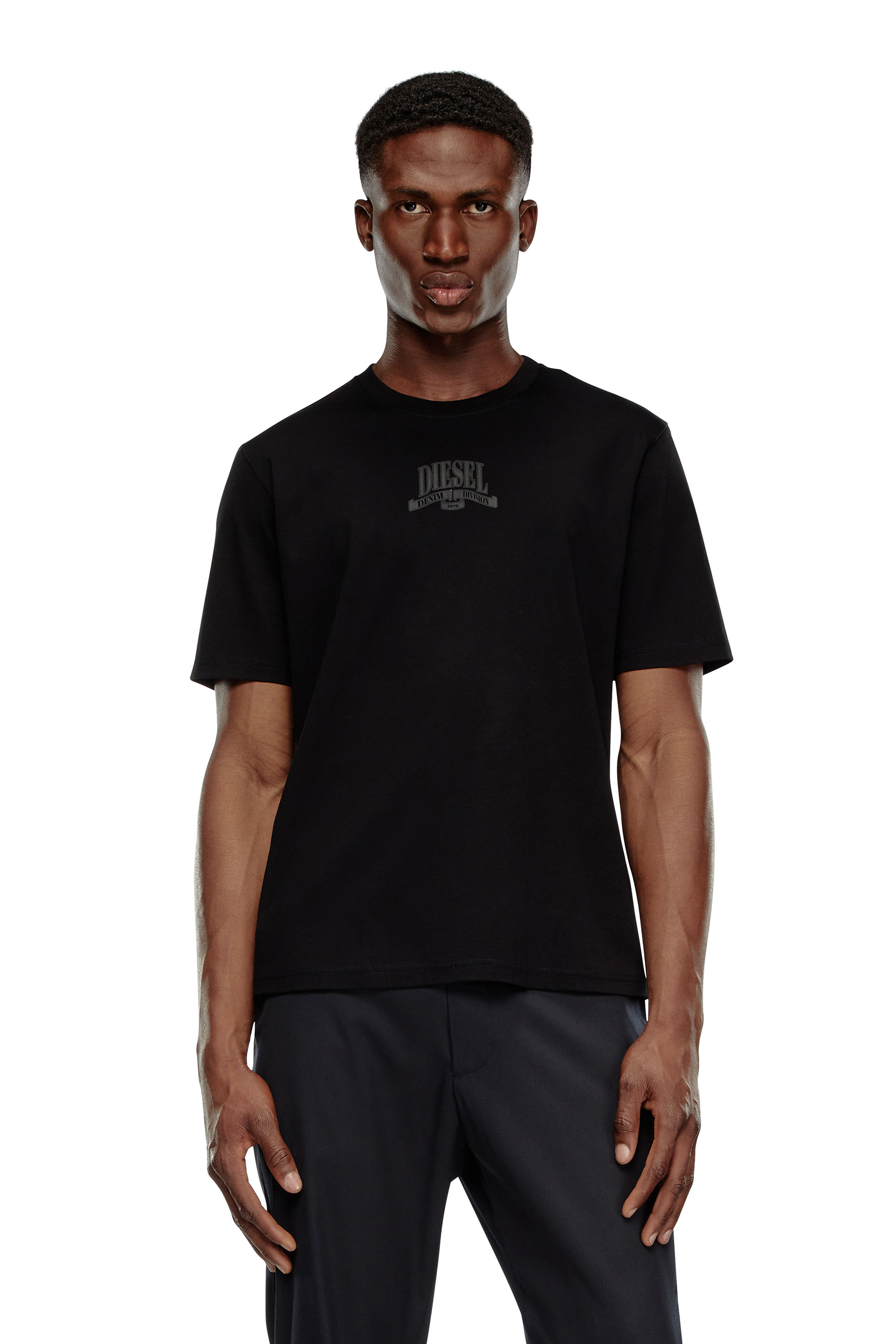 Diesel - T-MADJUST-K1, Male's Interlock T-shirt with tonal Diesel print in ブラック - 1