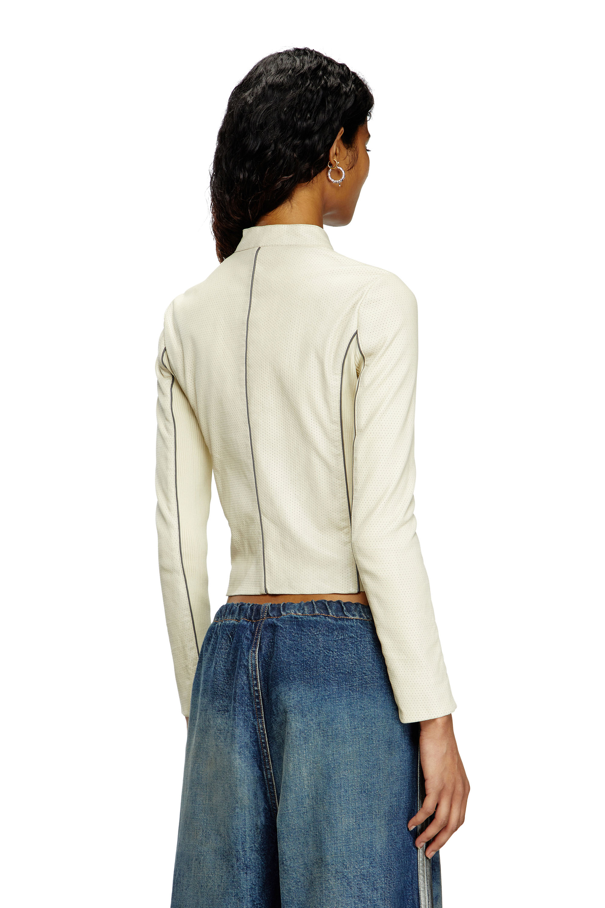 Diesel - L-IBRA, Female's Biker jacket in perforated stretch leather in ホワイト - 4