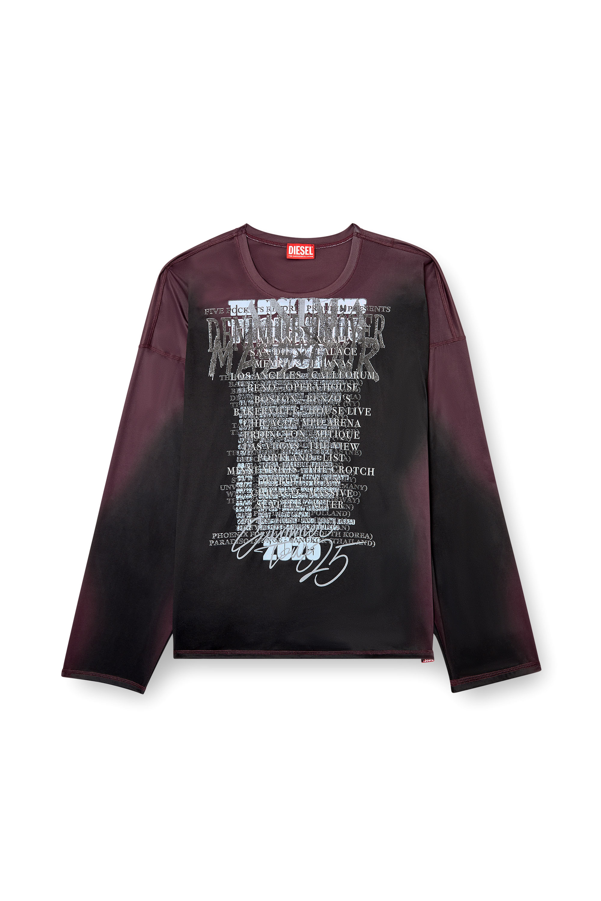 Diesel - T-OLAVI-AA, Unisex's Long-sleeve tech-jersey T-shirt with lyrics print in ブラック/バイオレット - 2