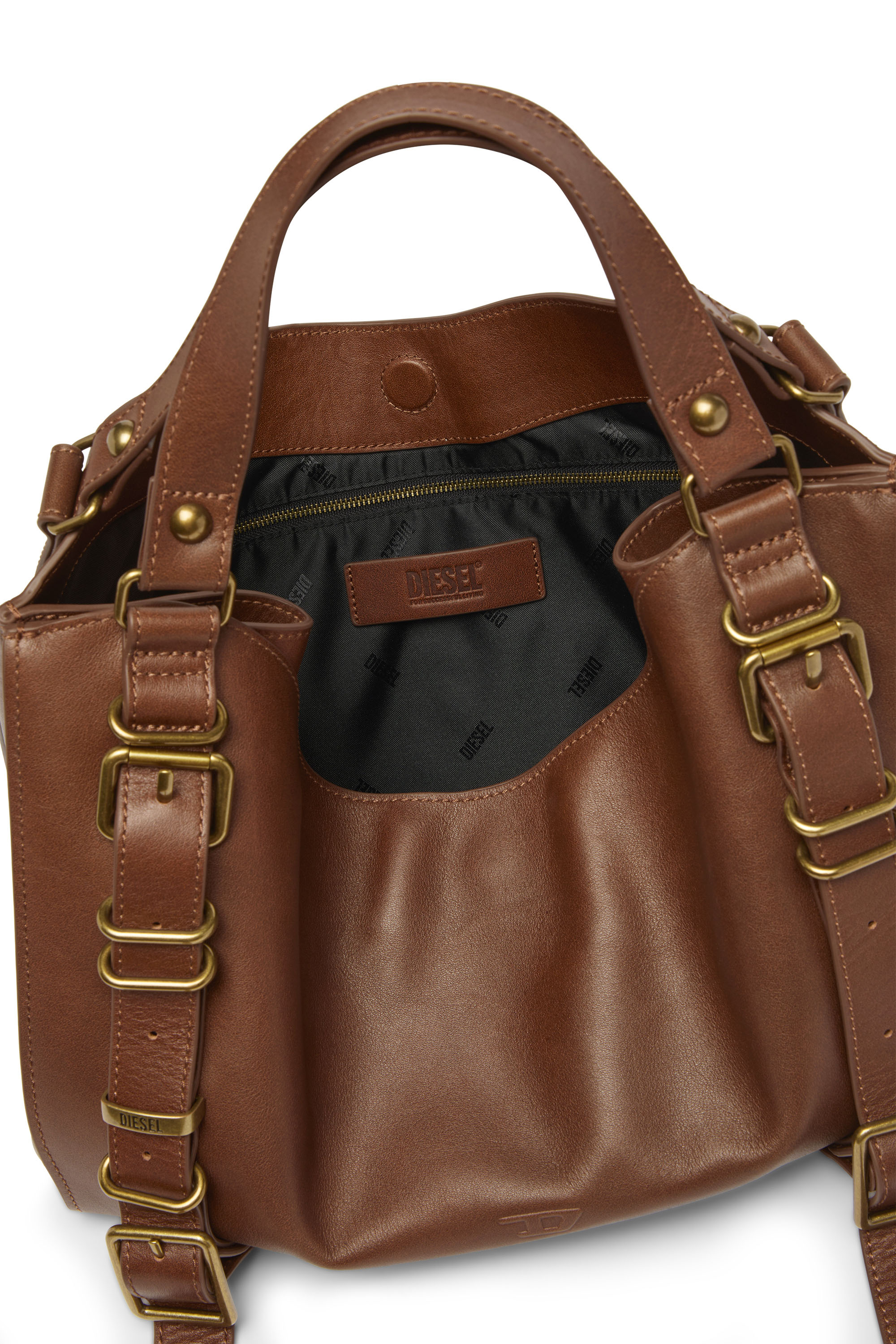 Diesel - D-ONE TOPHANDLE M, Unisex's D-One-Medium top-handle bag in treated leather in ブラウン - 5