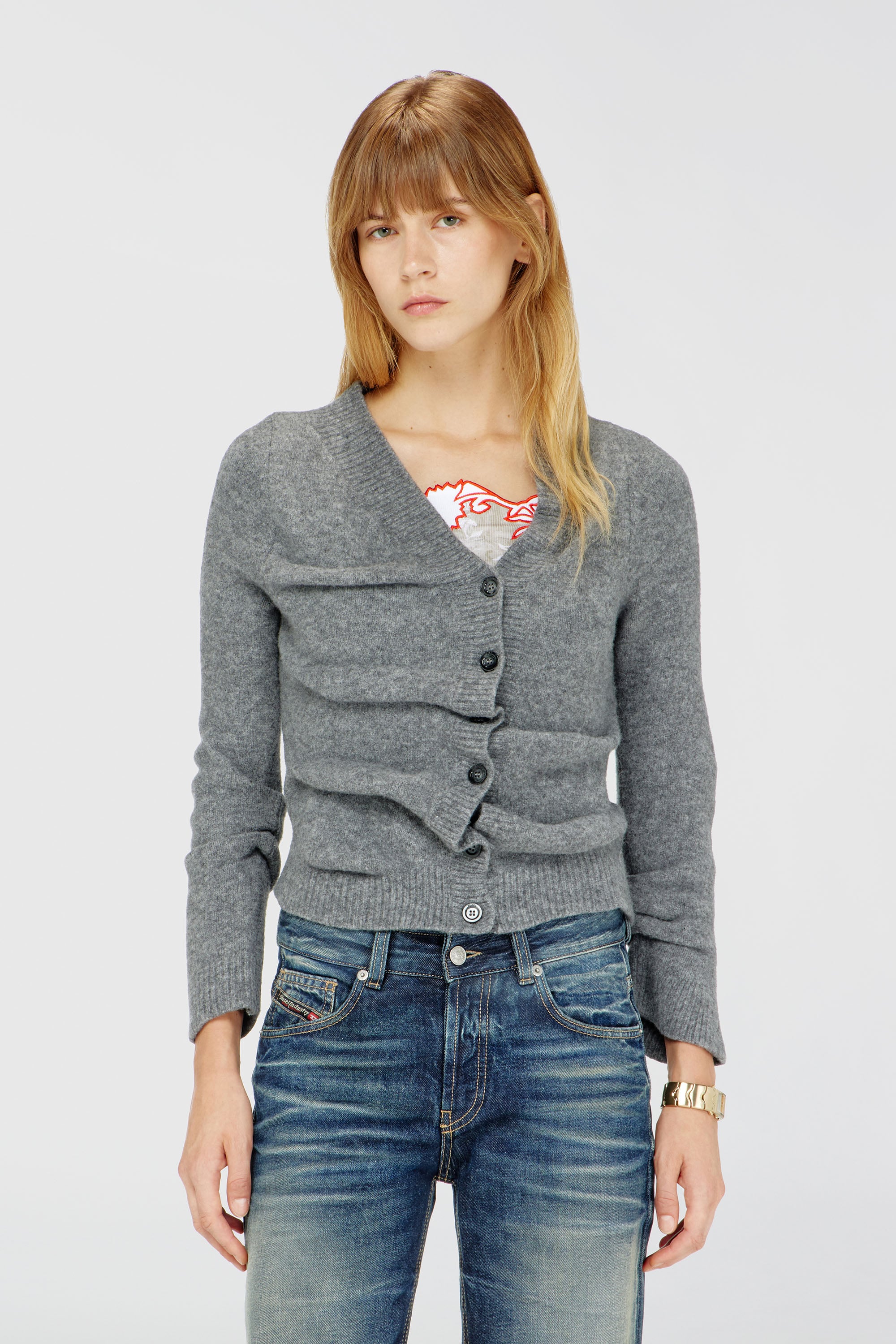 Diesel - M-AVA, Female's Cropped cardigan in wrinkled boiled knit in グレー - 2