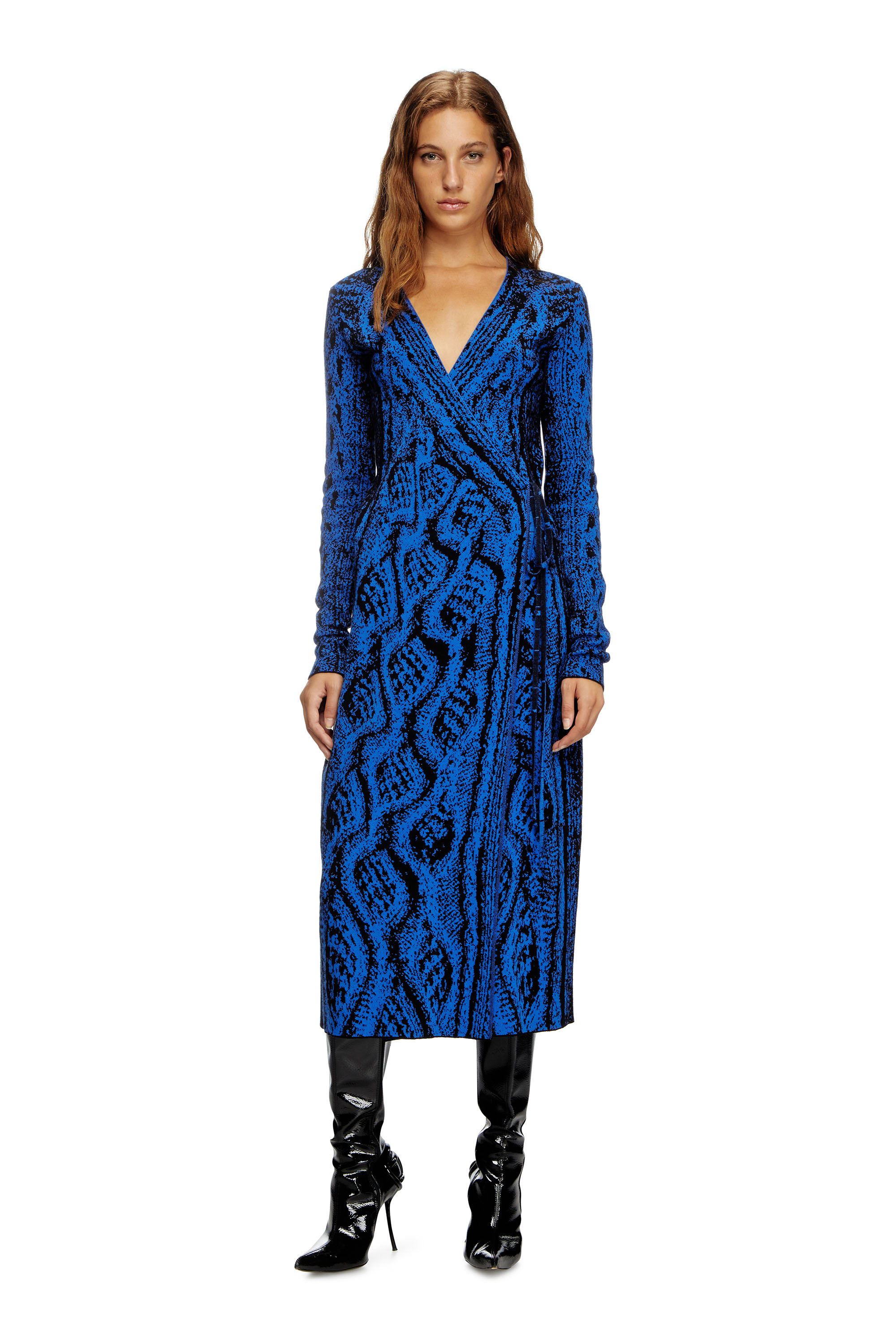 Diesel - M-SOFOCLE-A, Female's Jacquard wrap dress in ブルー - 2