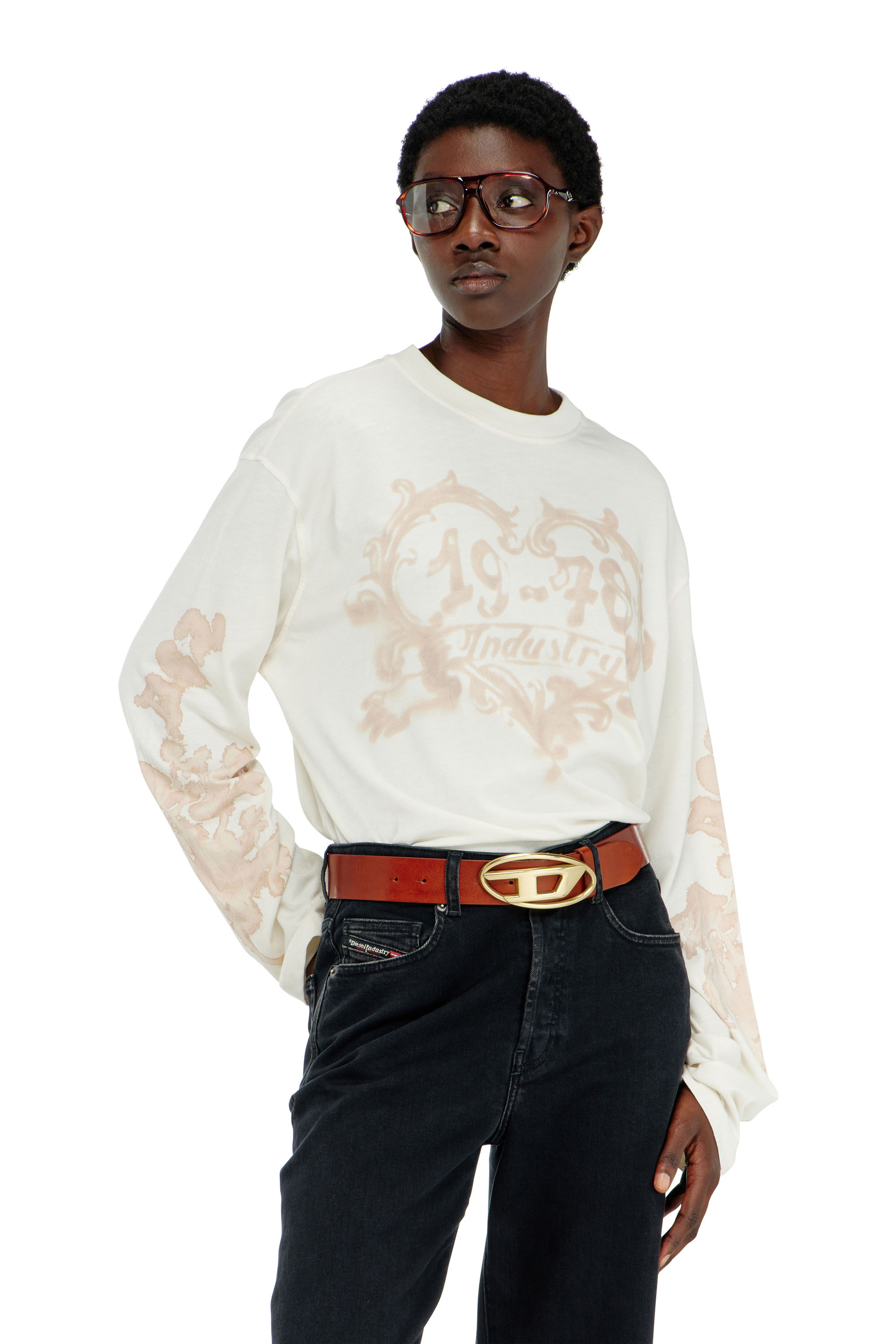 Diesel - T-HILARY-LS-AA1, Female's 長袖Tシャツ in ホワイト/ピンク - 3