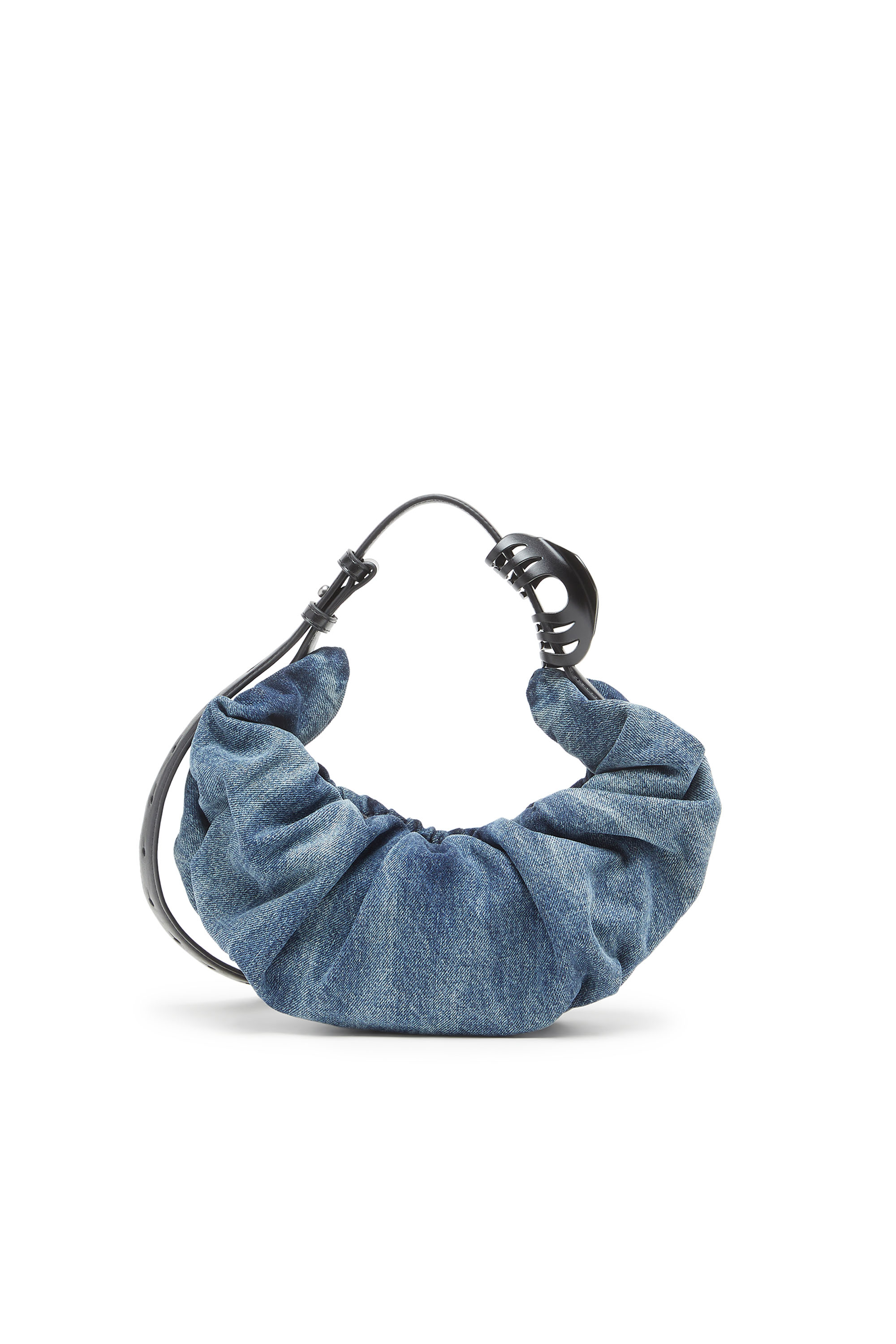 Diesel - GRAB-D HOBO S, Female's Grab-D-Small scrunched hobo bag in treated denim in ミディアムブルー - 3