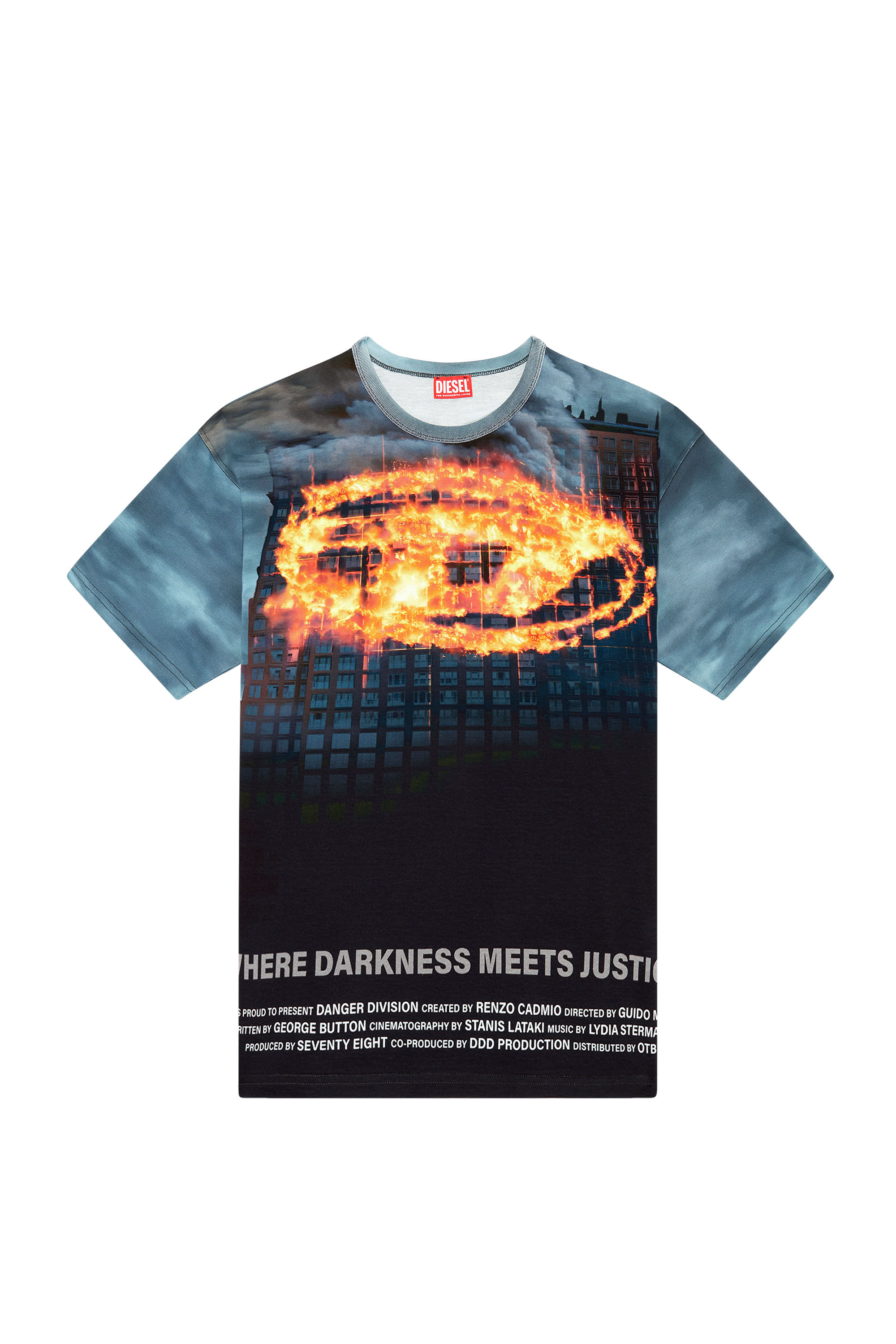 Diesel - T-BOXT-P2, Male's T-shirt with burning Oval D poster in ブラック/ブルー - 3