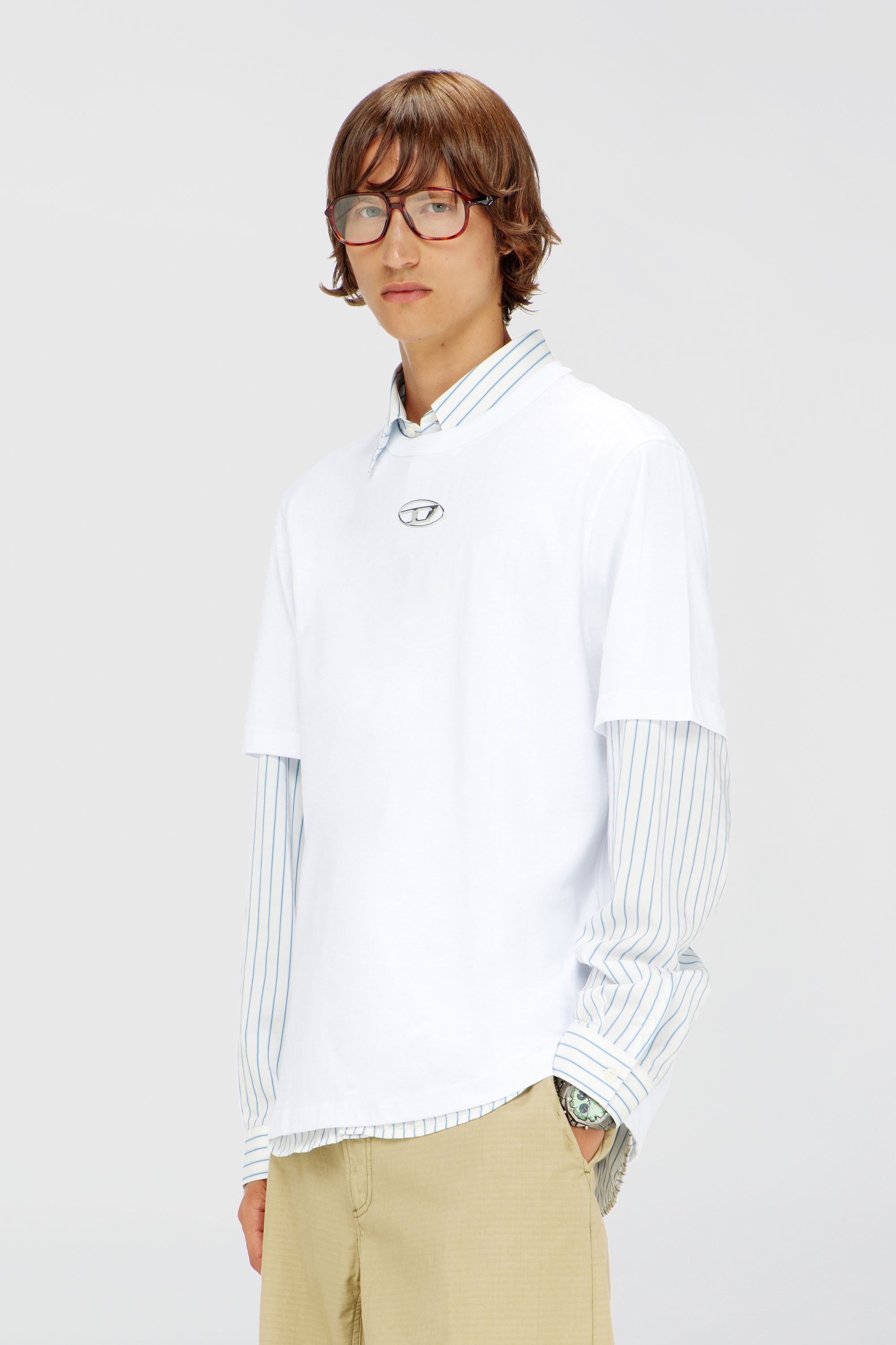 Diesel - T-ADJUST-OD, Male's T-shirt with metallic Oval D in ホワイト - 1