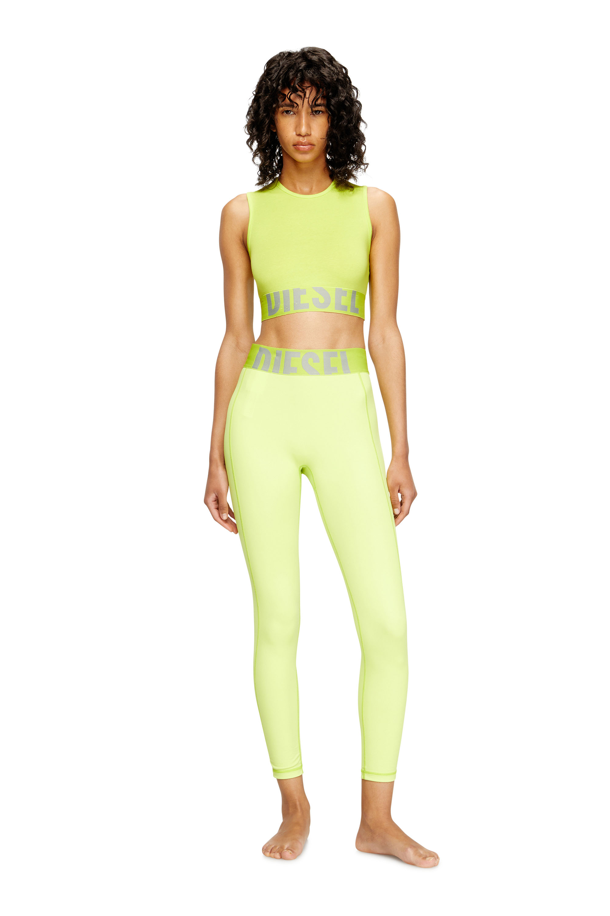 Diesel - ADELINE-D-POP, Female's Microfibre leggings with cut-off logo in 蛍光グリーン - 1
