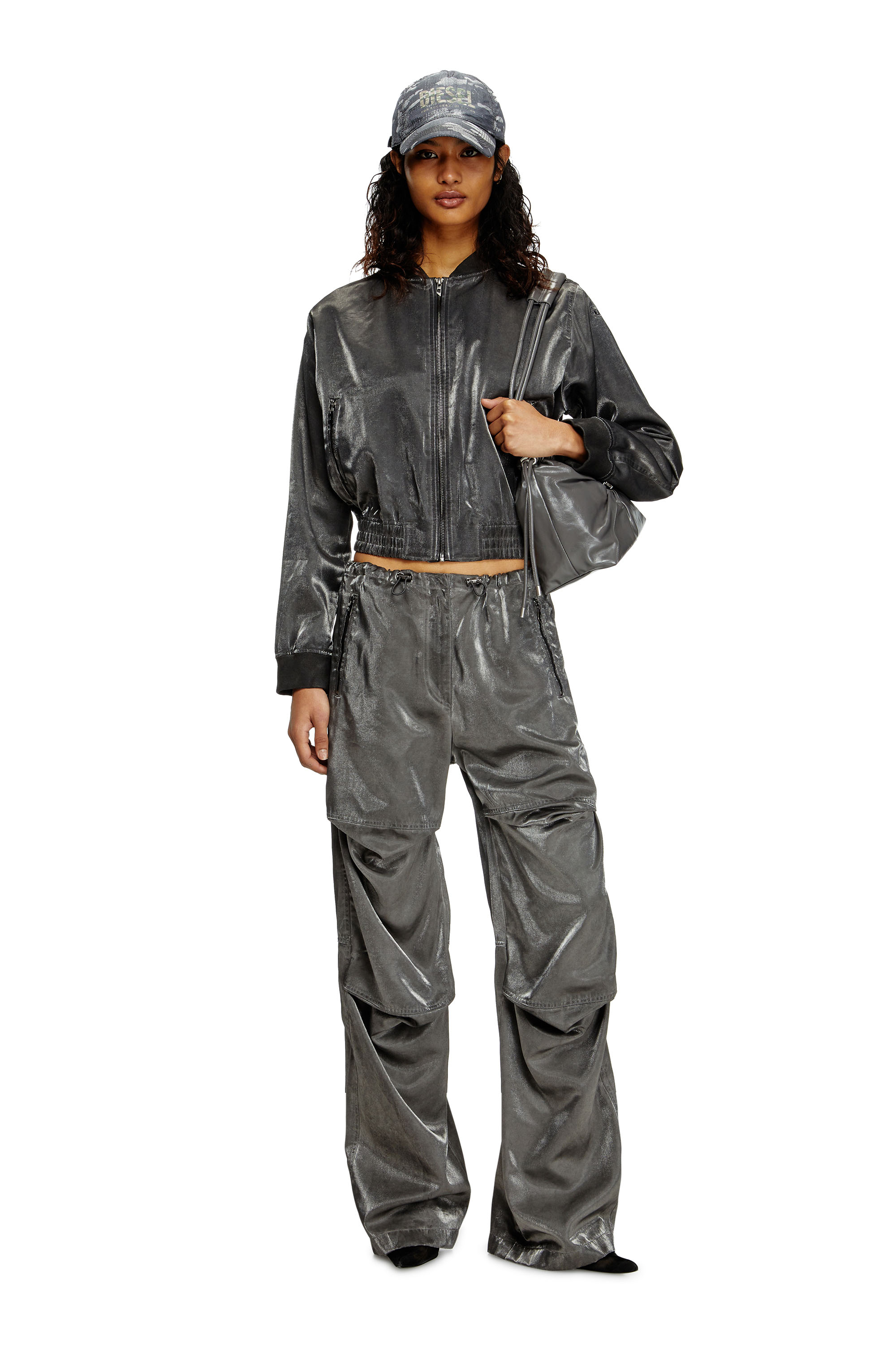 Diesel - P-RODIGE, Female's Satin cargo pants in グレー - 1