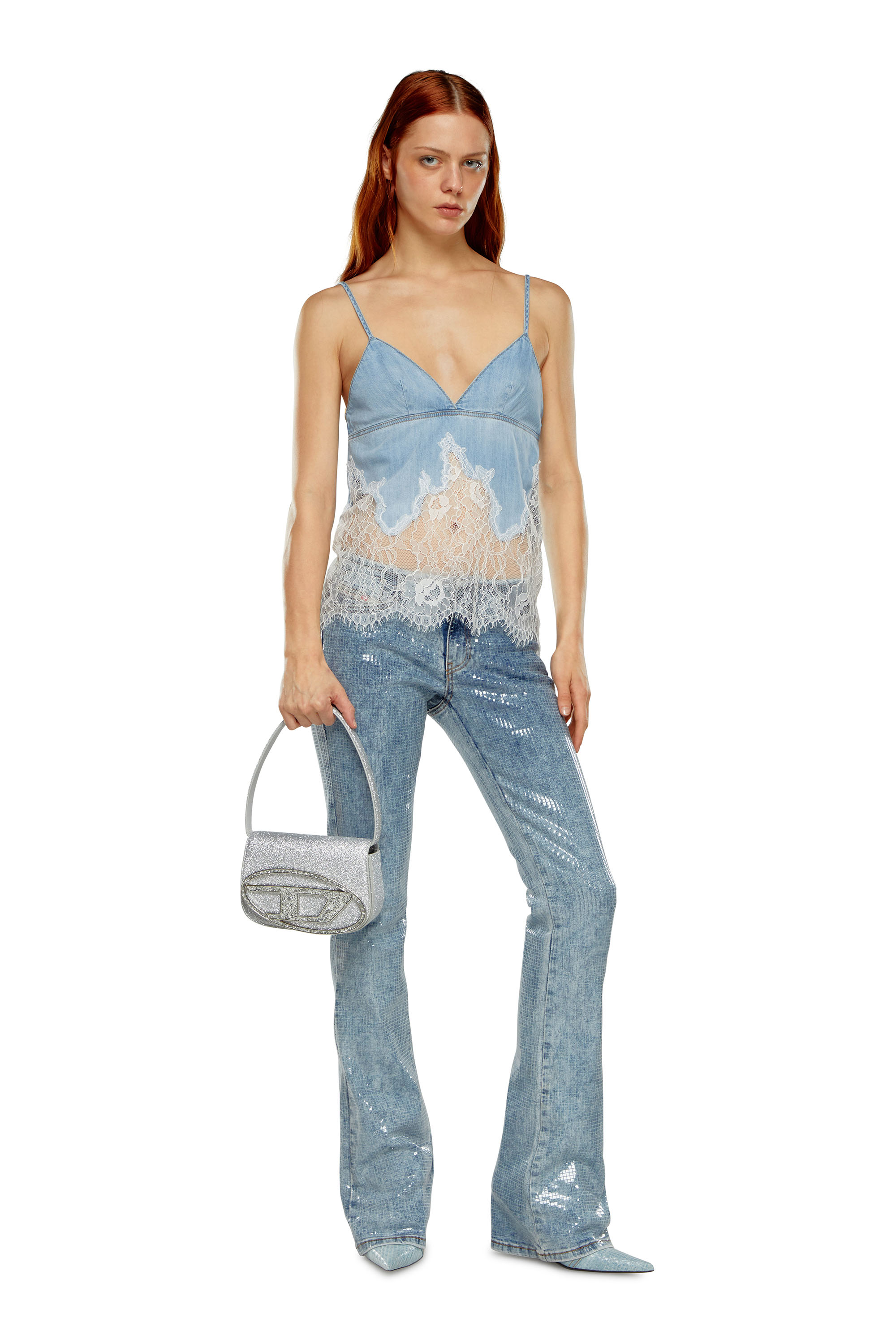 Diesel - 1DR, Female's 1DR-Iconic shoulder bag in glitter fabric in シルバー - 6