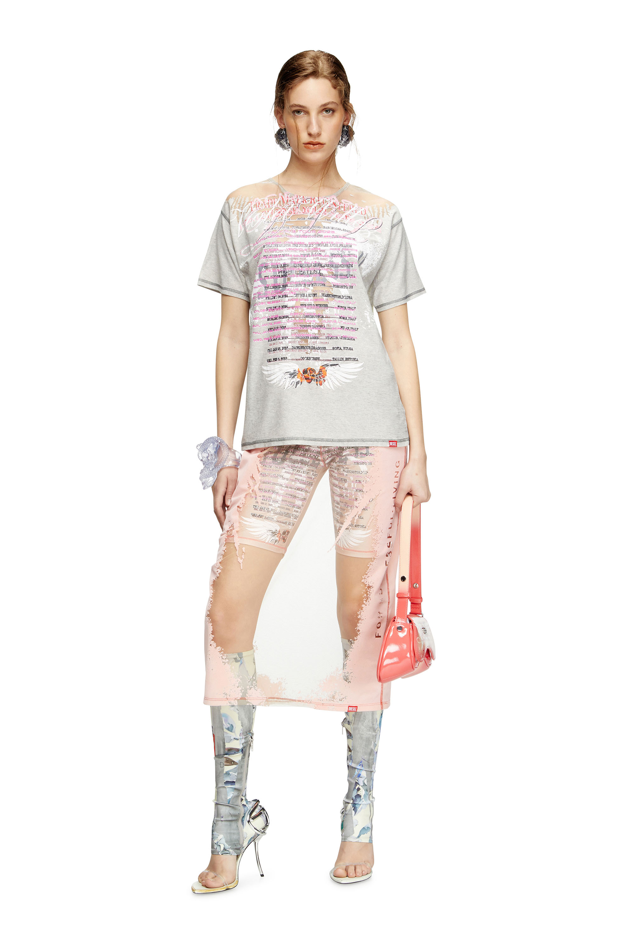 Diesel - T-NORMAC, Female's Crew neck T-shirt with lyrics print in グレー - 1