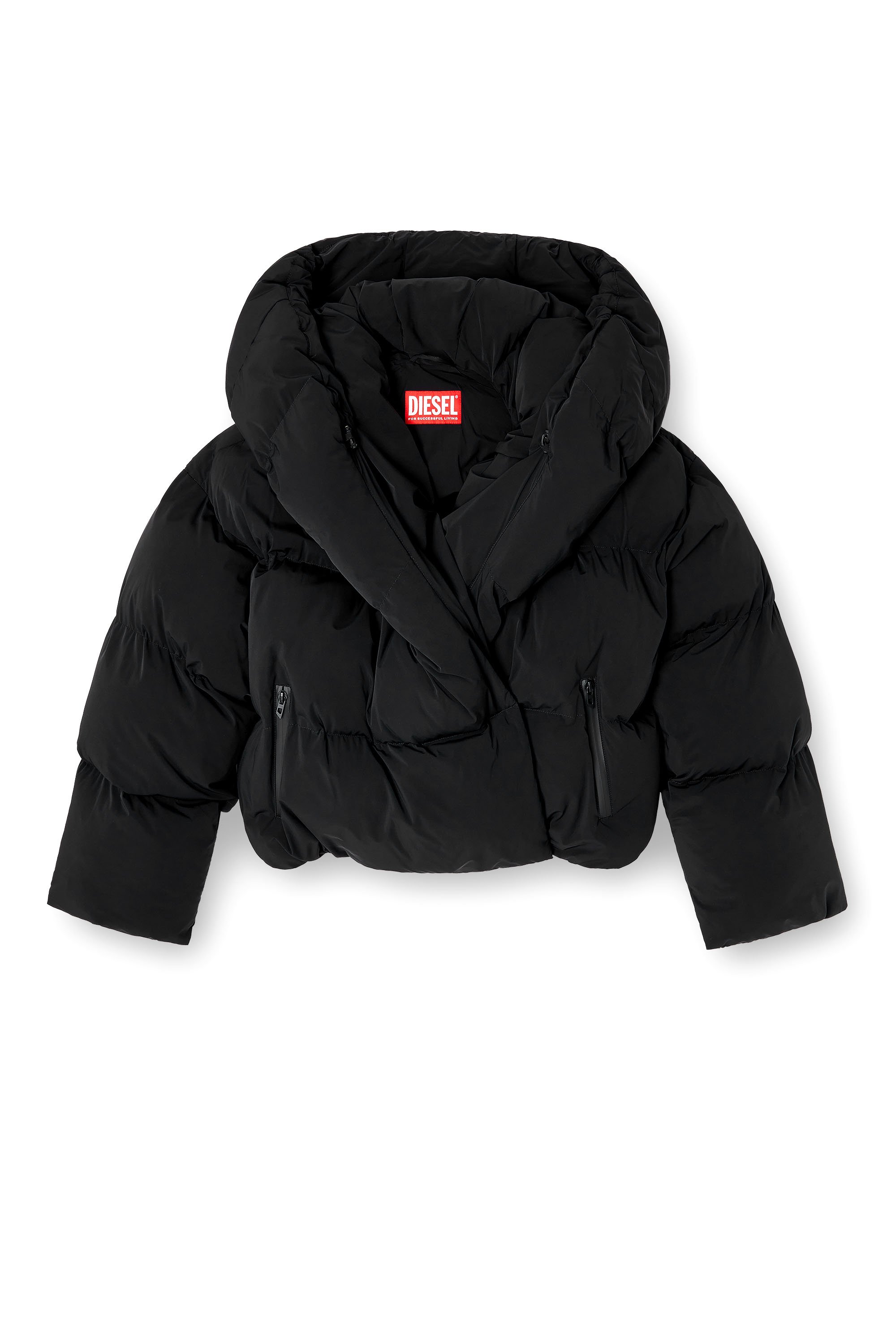 Diesel - W-ILEY-T1, Female's Wrap puffer in bi-stretch nylon in ブラック - 3