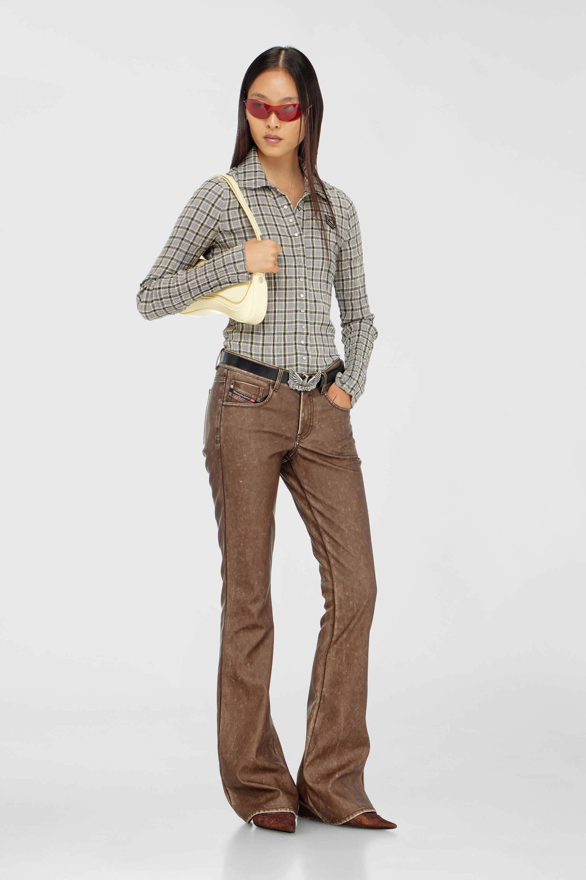 Diesel - P-STELLAR-S1, Female's Bootcut pants in treated coated fabric in ブラウン - 1