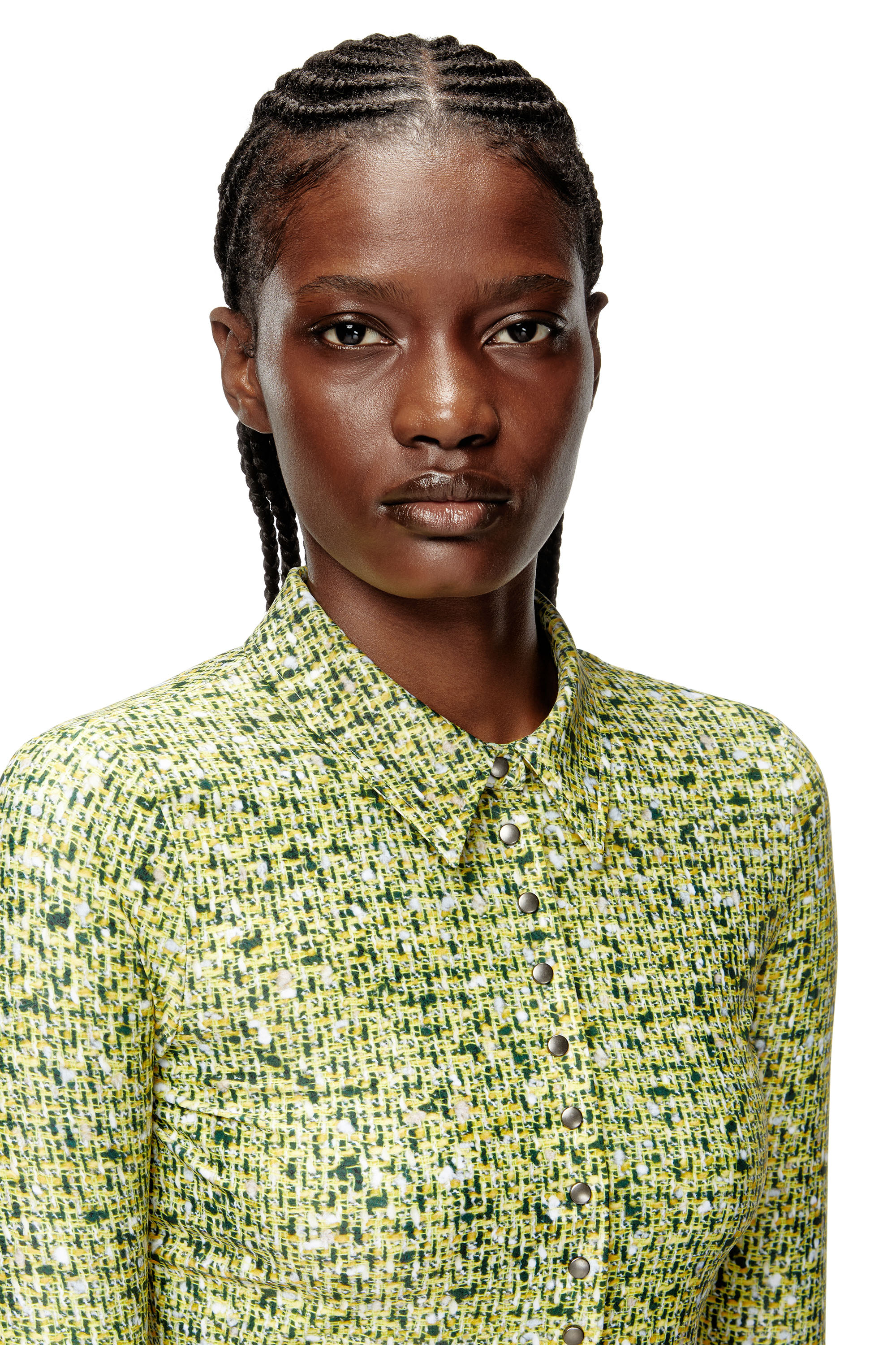 Diesel - C-ELAZ-BC, Female's Stretch fabric shirt with bouclé print in イエロー - 5