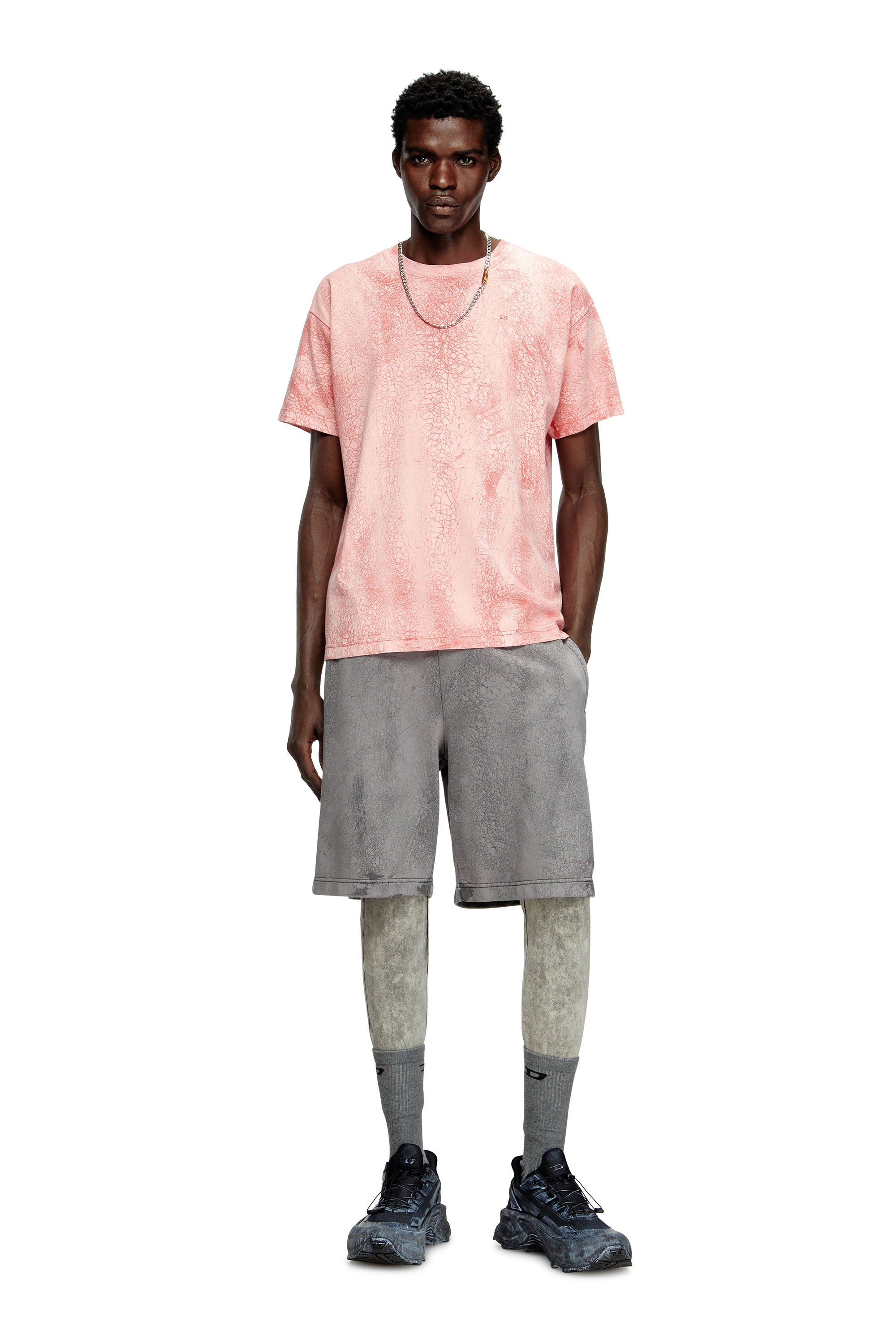 Diesel - T-NORM-T8, Male's T-shirt in waxed jersey in ピンク / ホワイト - 2