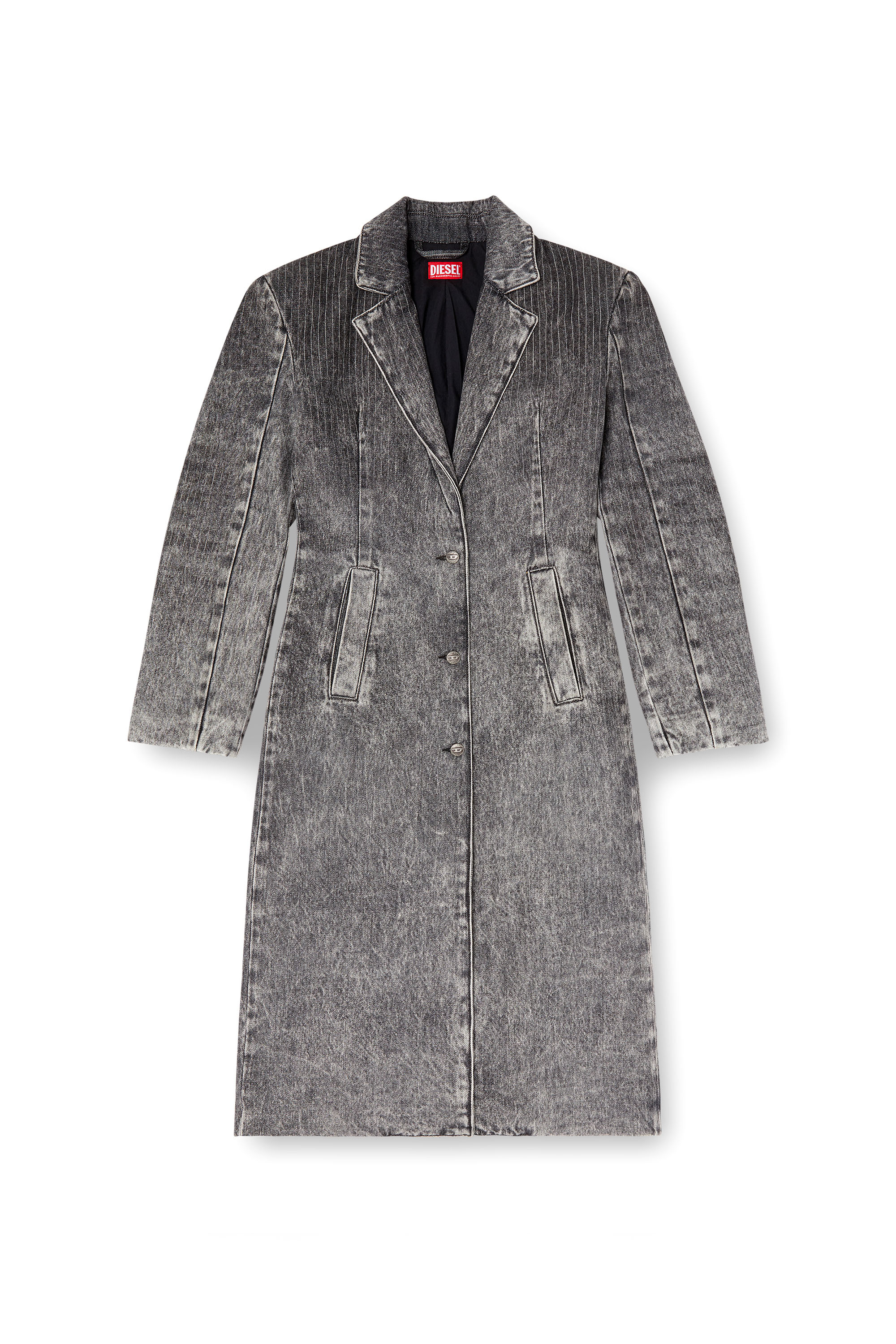 Diesel - DE-COAT-LONG-S, Female's Coat in tailoring pinstripe denim in ライトグレー - 3