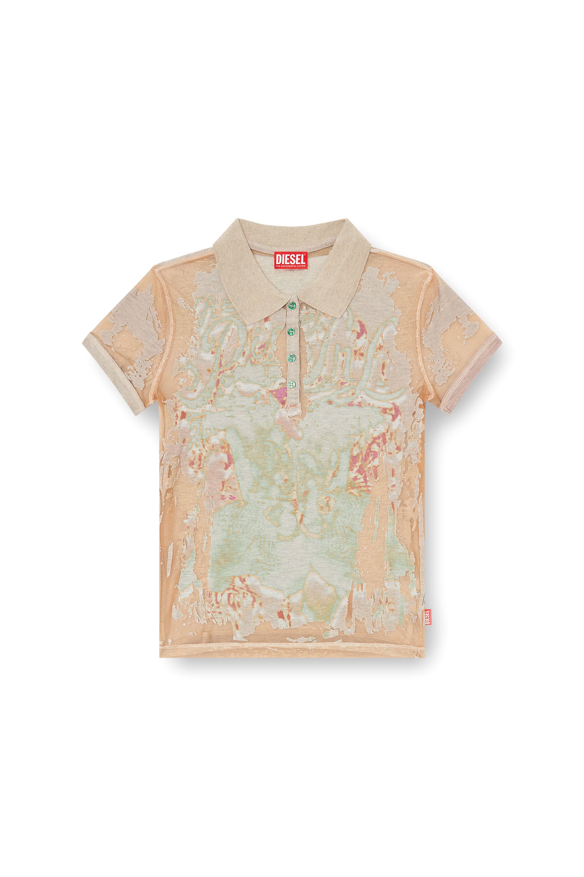 Diesel - T-DEVLO, Female's Polo shirt in printed devor&eacute; jersey in ライトブラウン - 3