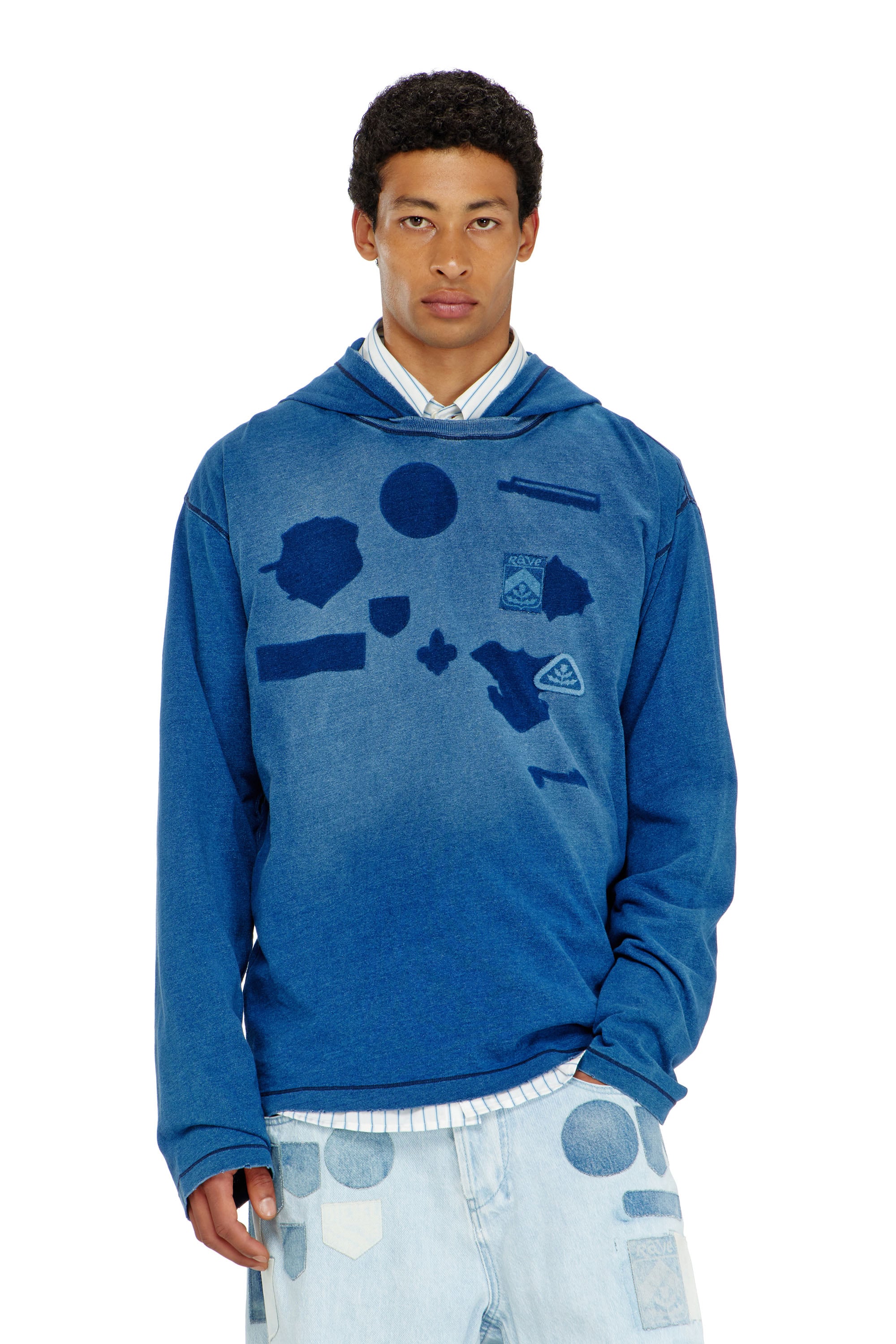 Diesel - T-NOX-LS-HOOD, Male's フード付き長袖Tシャツ in ミディアムブルー - 1