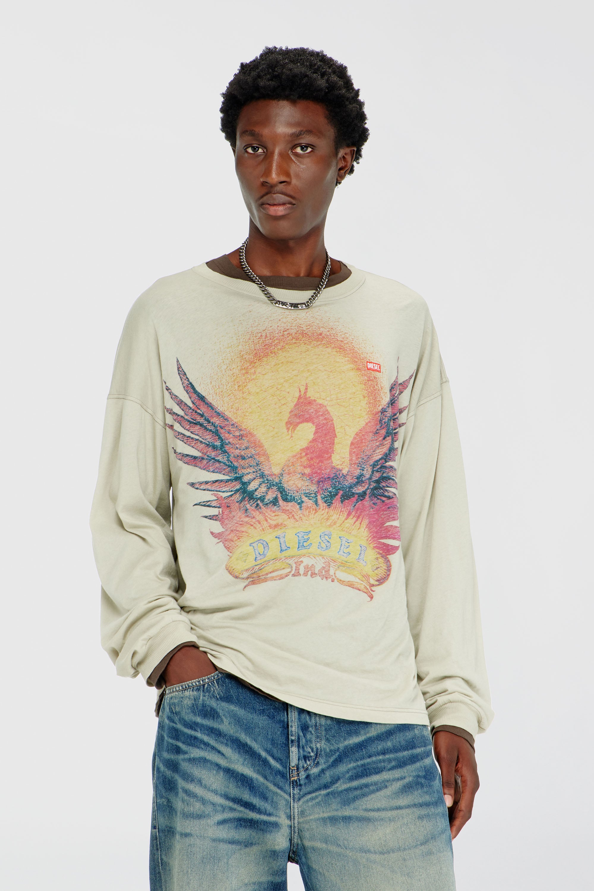 Diesel - T-BOXT-LS-AA1, Male's 長袖Tシャツ in ベージュ - 1