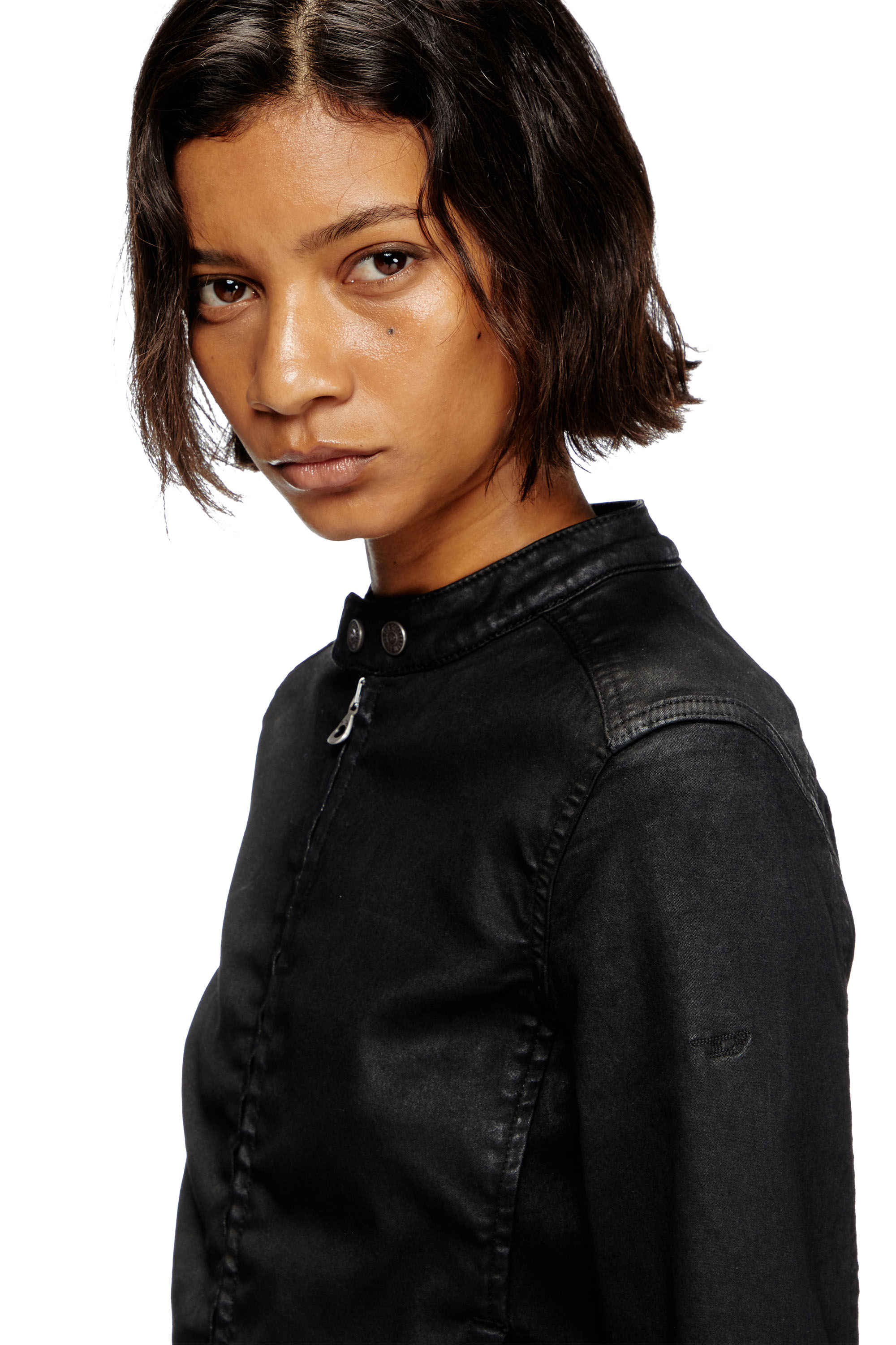 Diesel - DE-MORNIN JOGG, Female's Moto jacket in coated denim in ブラック - 5