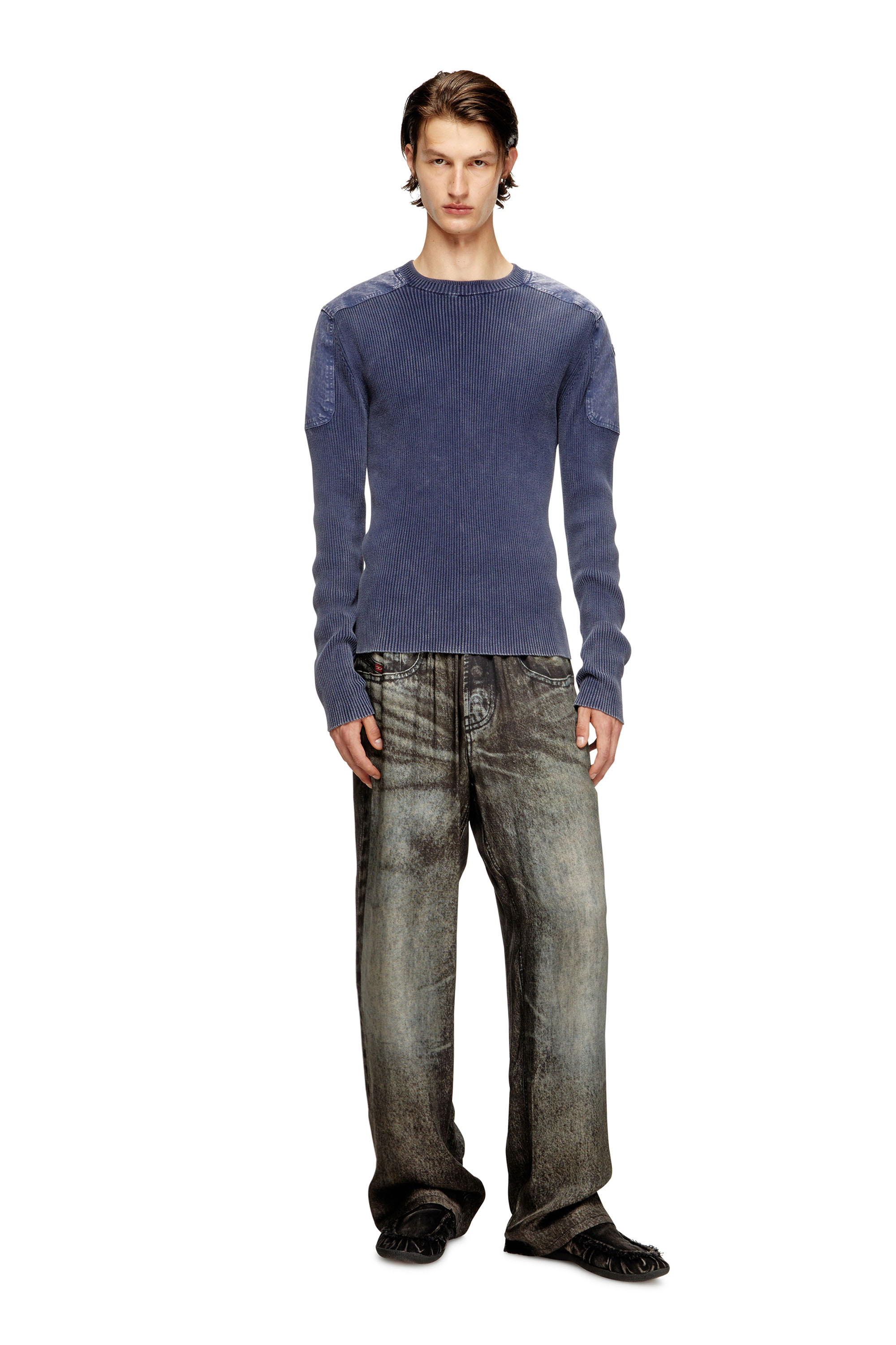 Diesel - K-MARTIN, Male's Jumper with contrast shoulder panels in ブルー - 2