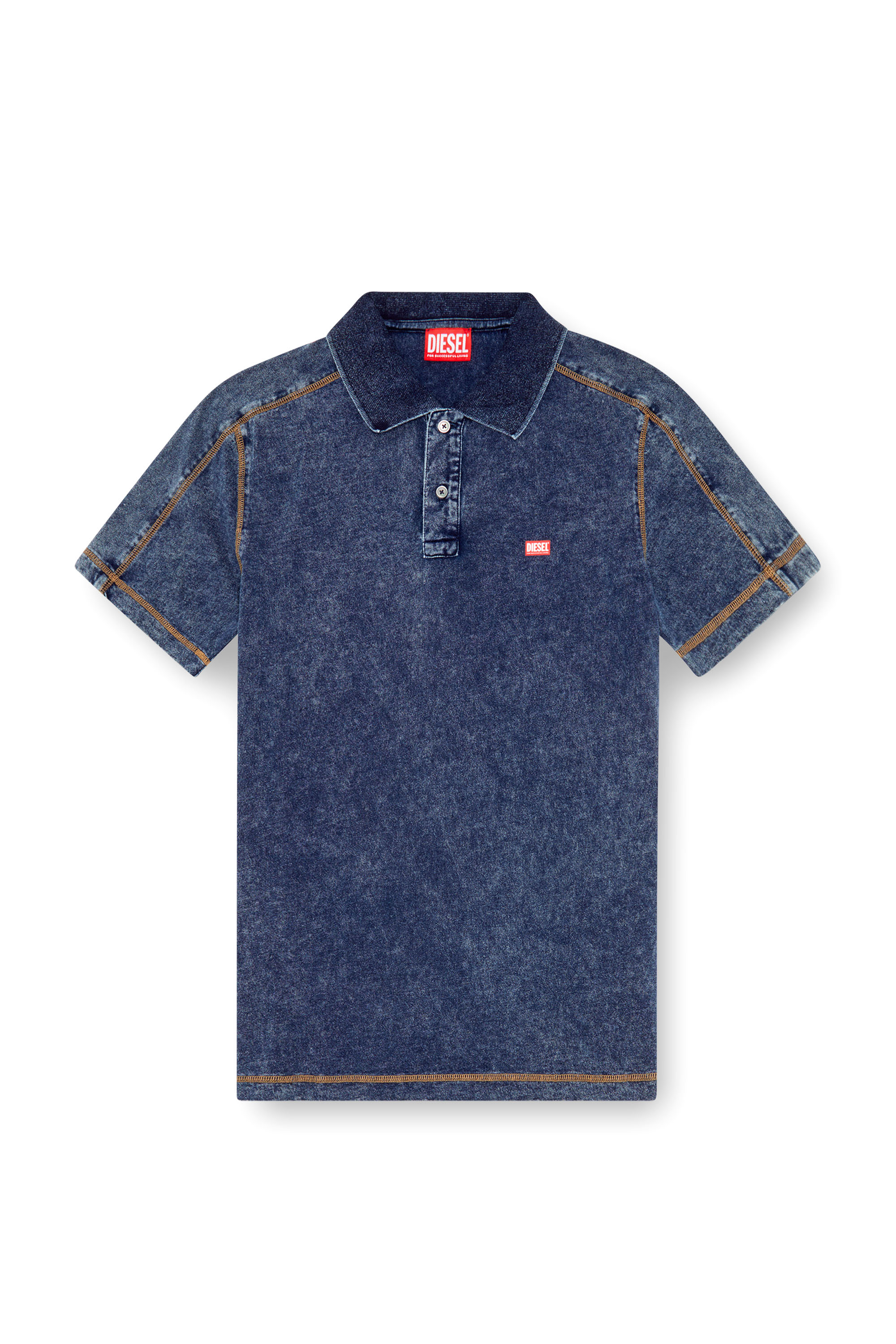 Diesel - T-SWIND, Male's Polo shirt in denim-effect jersey in ブルー - 3