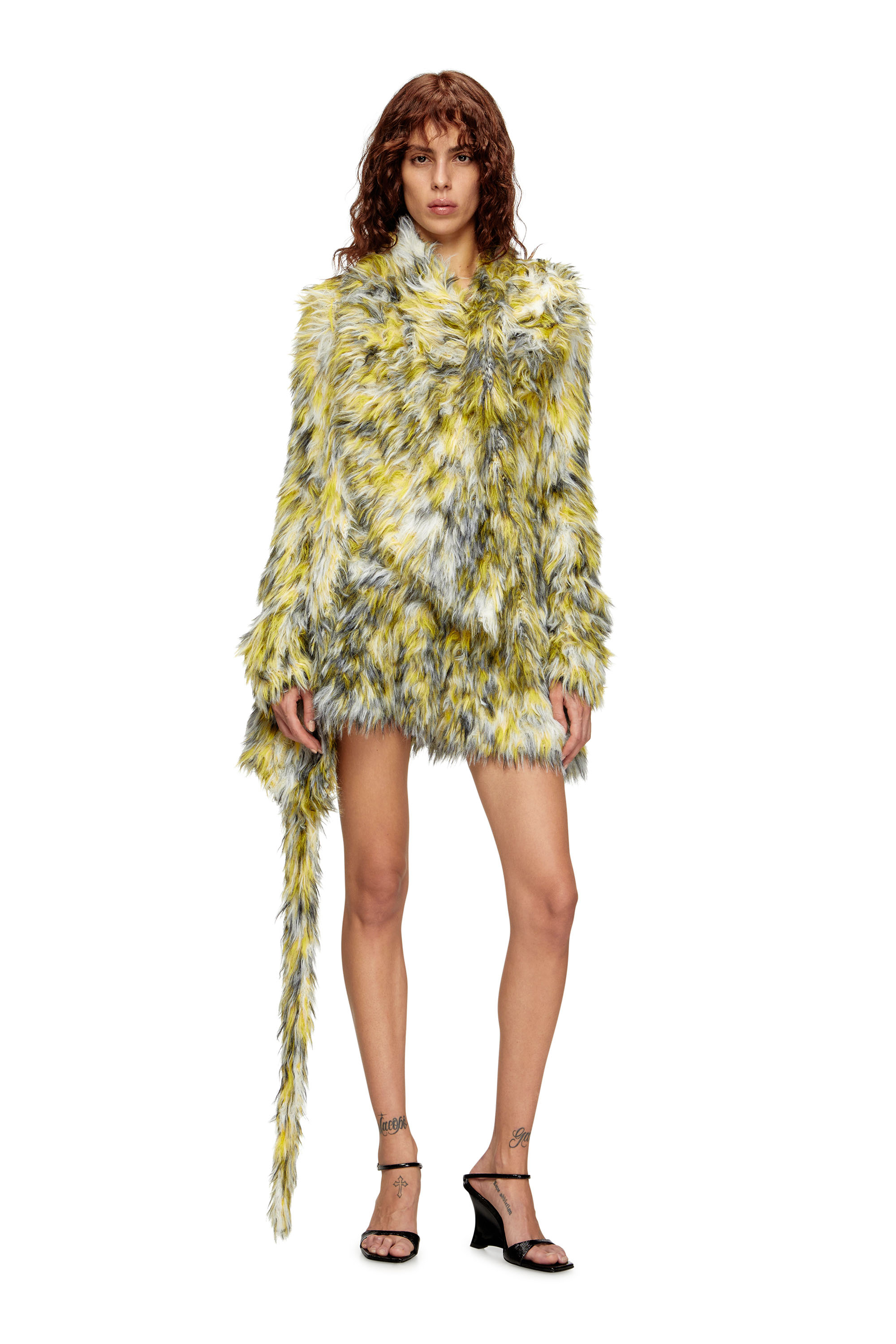 Diesel - M-ANNAINE, Female's Open-front cardigan in fluffy knit in ブラック/イエロー - 3