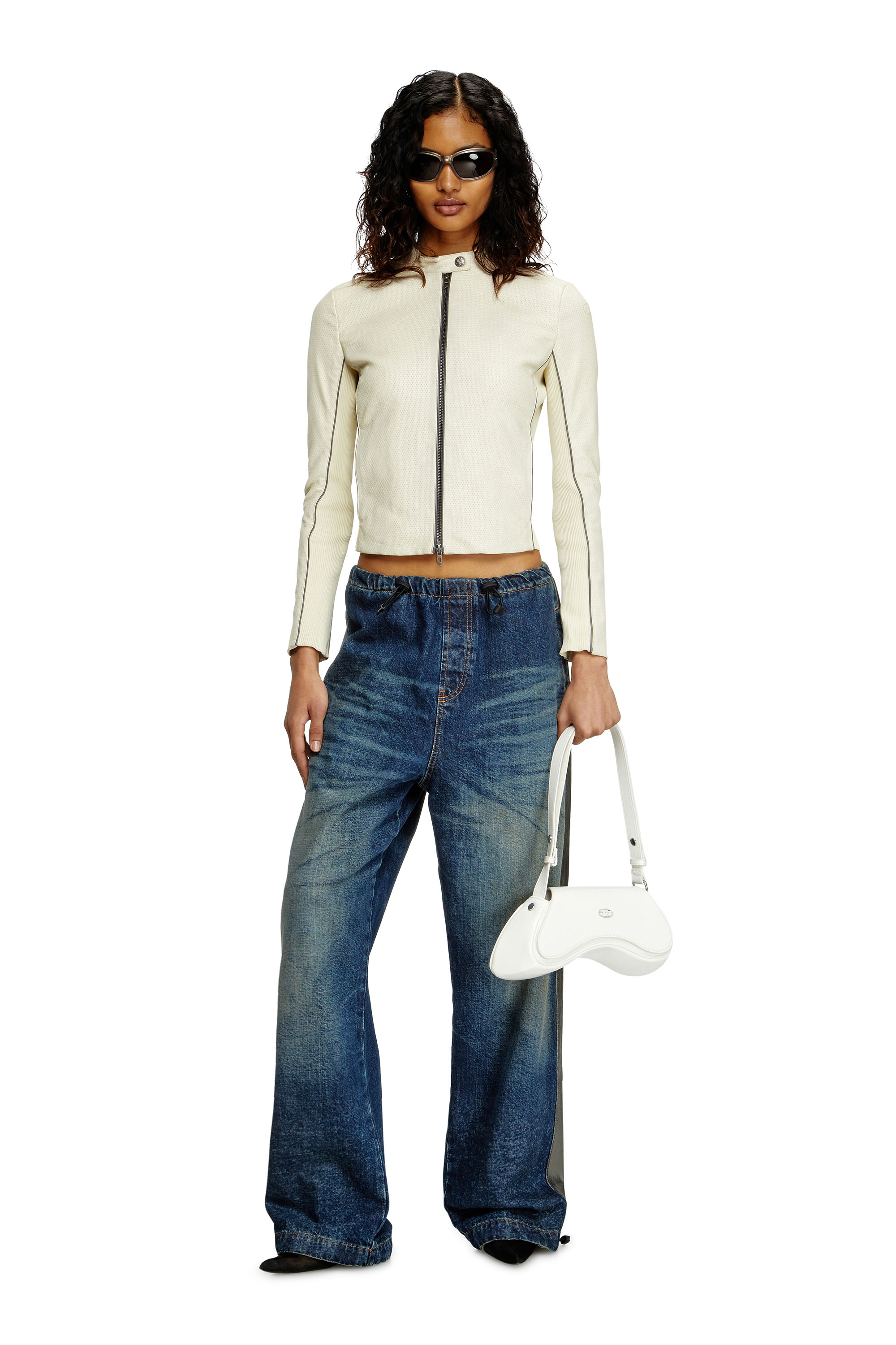 Diesel - L-IBRA, Female's Biker jacket in perforated stretch leather in ホワイト - 2