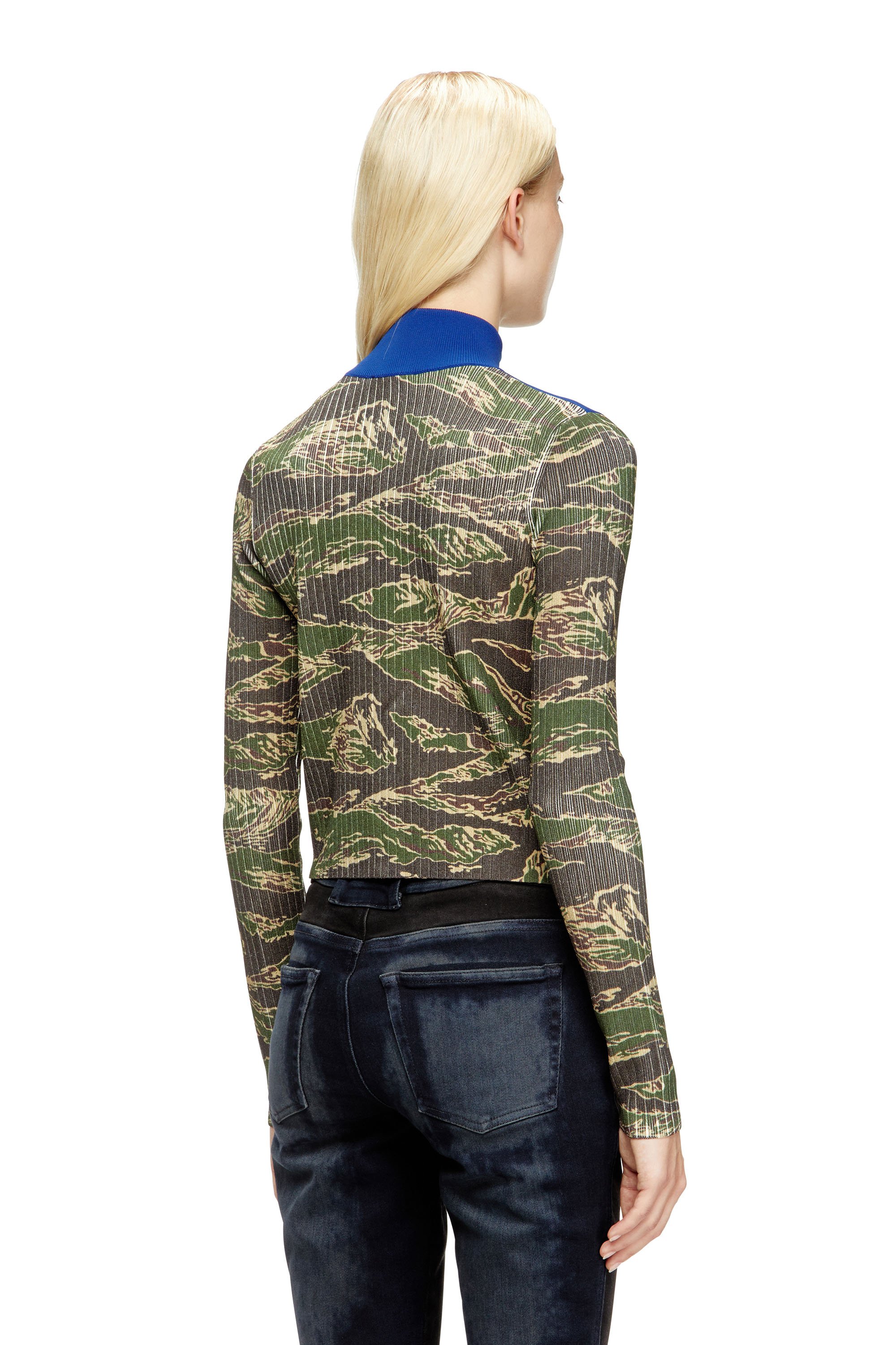 Diesel - M-CAMUT, Female's Camo zip sweater in ribbed viscose in ブルー/グリーン - 4