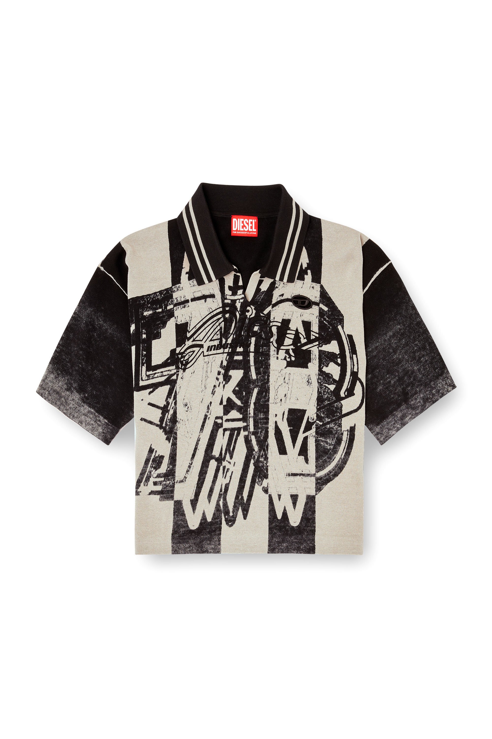 Diesel - M-OLIBA-POLO, Female's Striped polo jumper with 78 logo in ブラック/ホワイト - 3