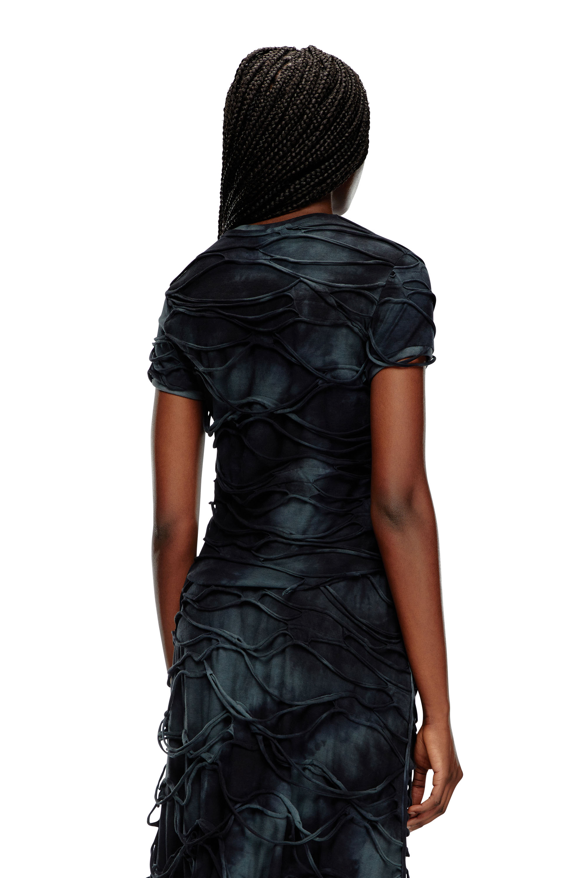 Diesel - T-UNCUTIE-LONG-P1, Female's T-shirt with floating strands in ブラック - 4