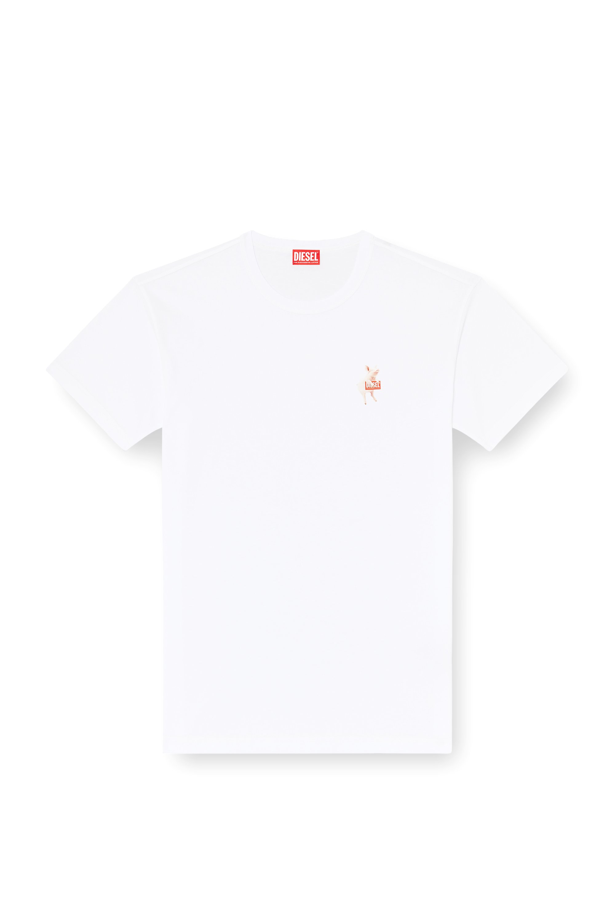 Diesel - T-NORM-V4, Male's T-shirt with pig and logo print in ホワイト - 3