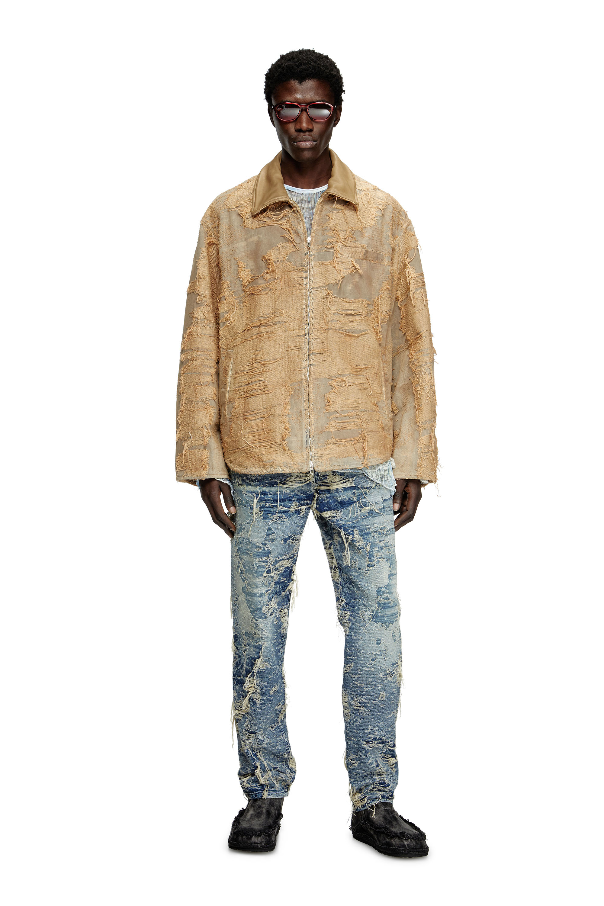Diesel - D-IVAR-FSG, Male's Jacket in overdyed floating-thread denim in ライトブラウン - 1