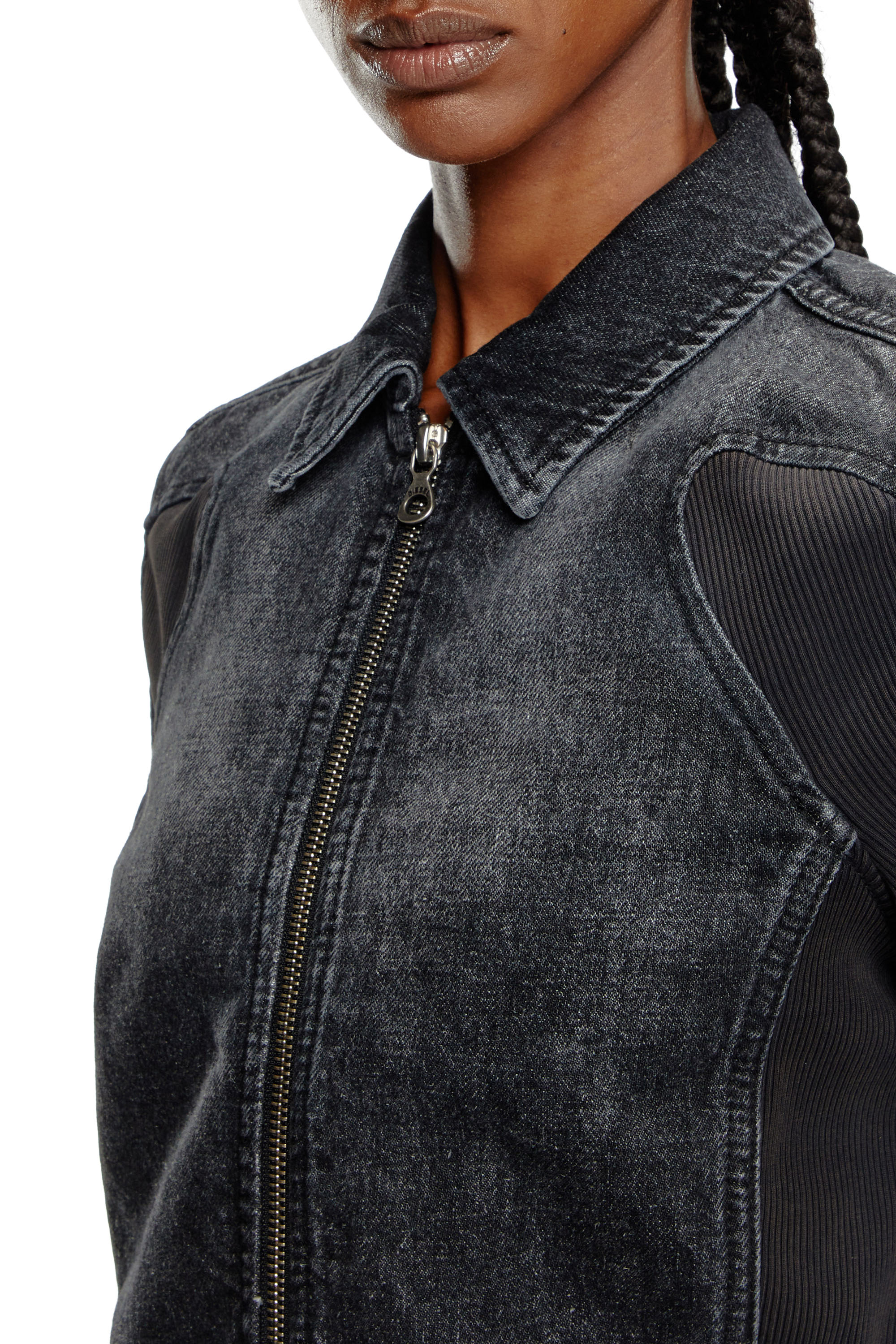 Diesel - DE-SYLEN-S, Female's Short denim jacket with ribbed inserts in ブラック - 5