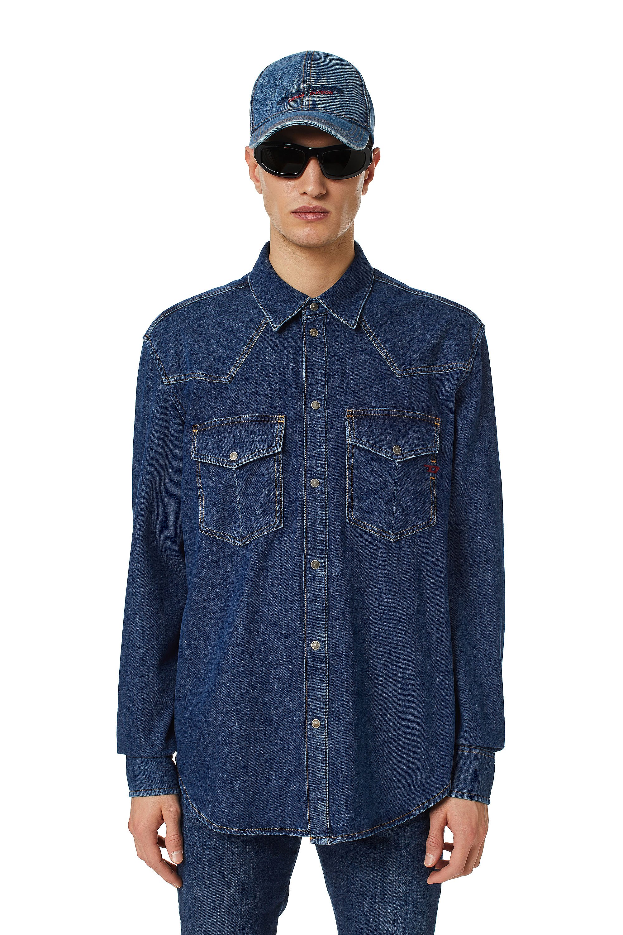 Diesel - D-OCEAN WESTERN SHIRT, Male's Western shirt in denim in ダークブルー - 3