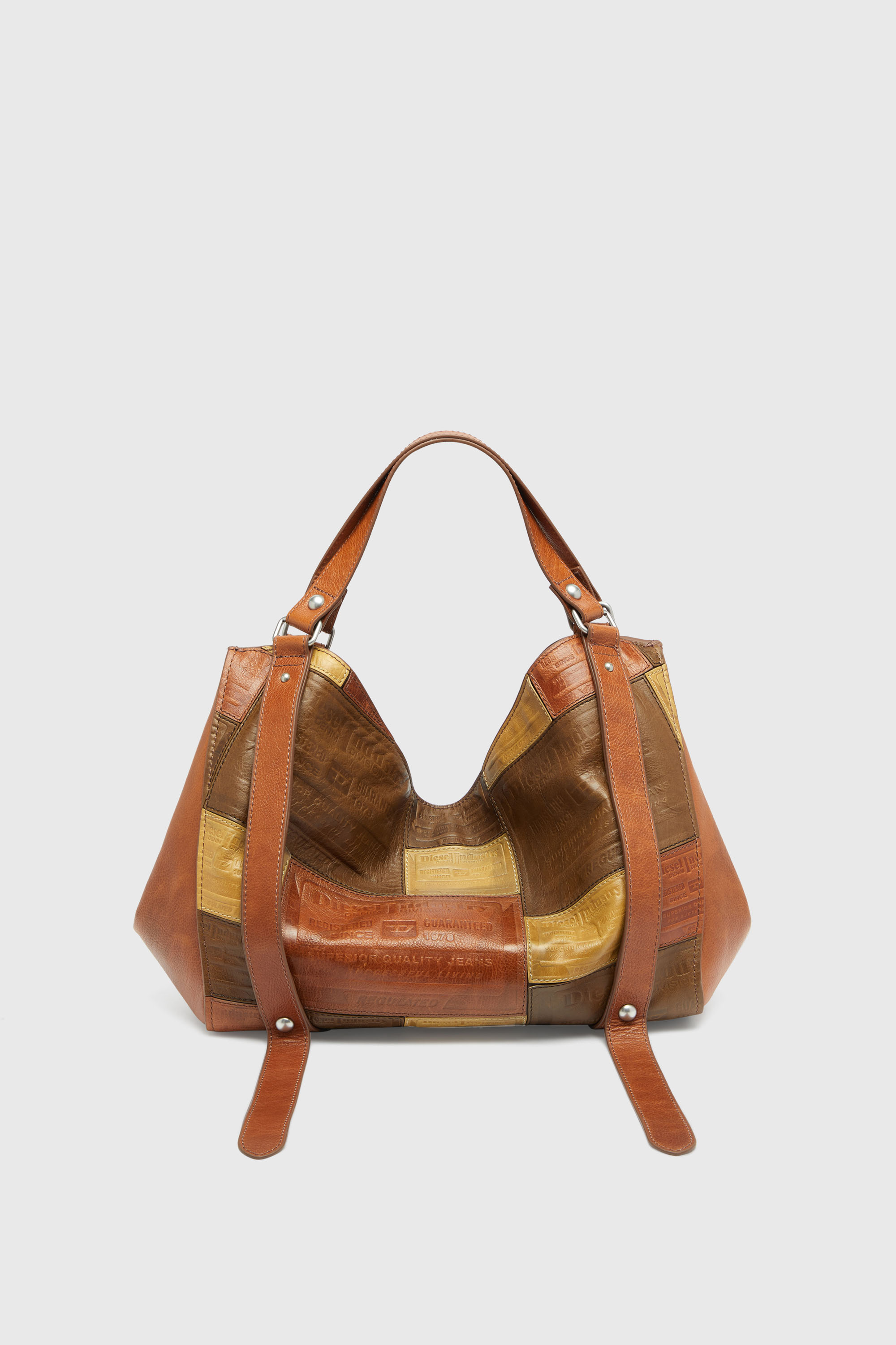 Diesel - D-ONE TOPHANDLE M, Unisex's D-One-Medium top-handle bag in patchwork leather in ブラウン - 3