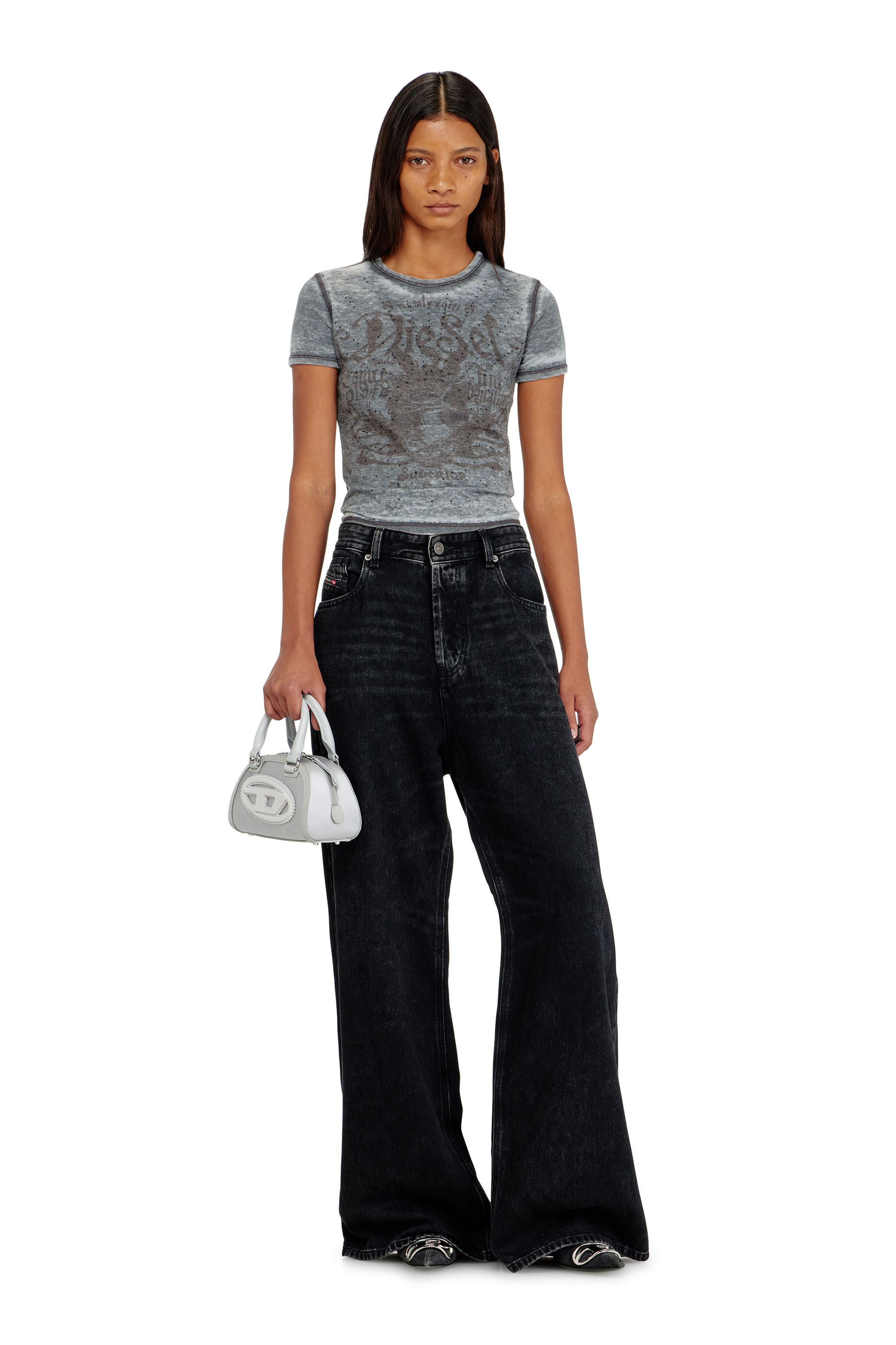 Diesel - T-UNCUTIES-LONG-AA3, Female's Tシャツ in ブルー/グレー - 3