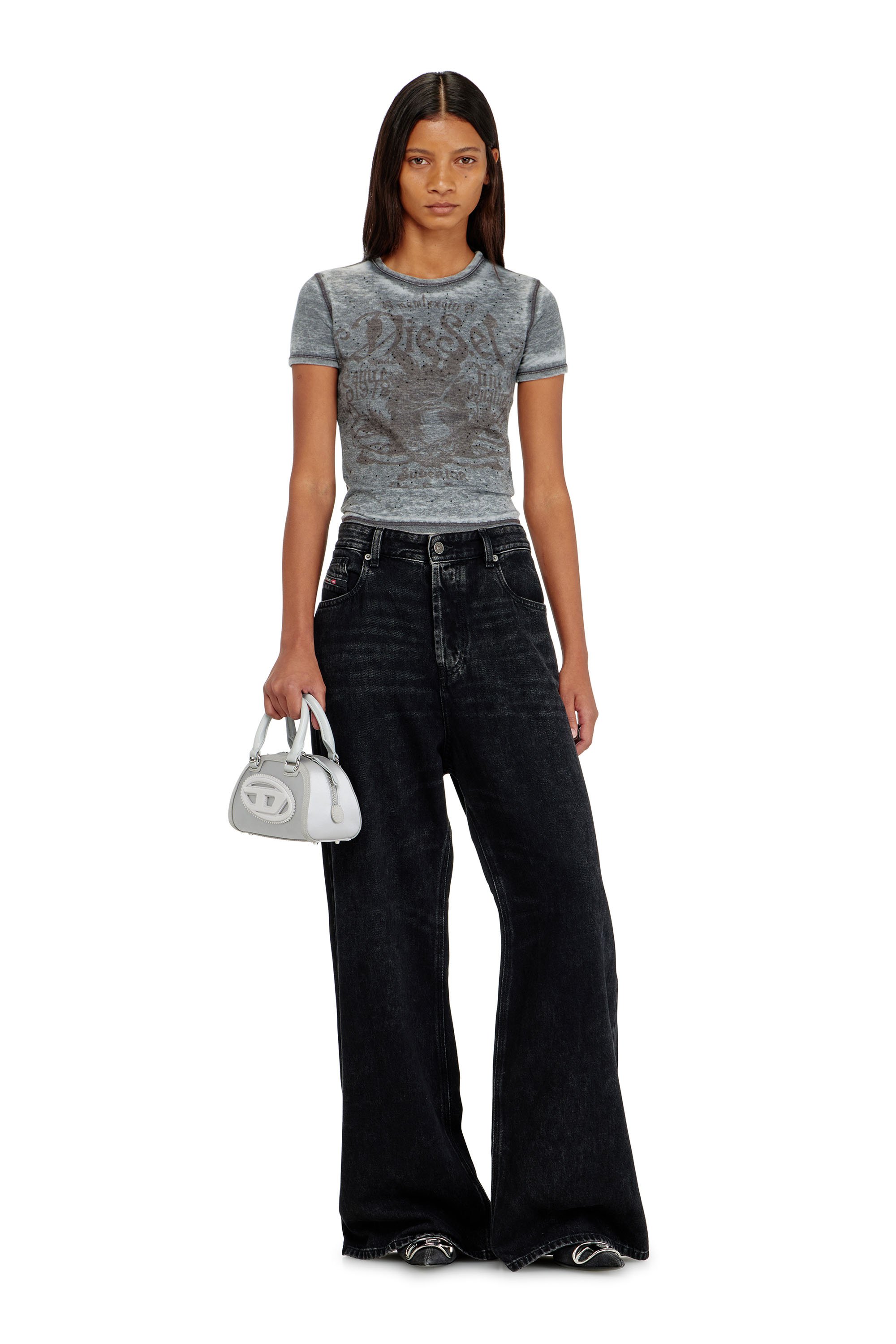 Diesel - T-UNCUTIES-LONG-AA3, Female's Tシャツ in ブルー/グレー - 1
