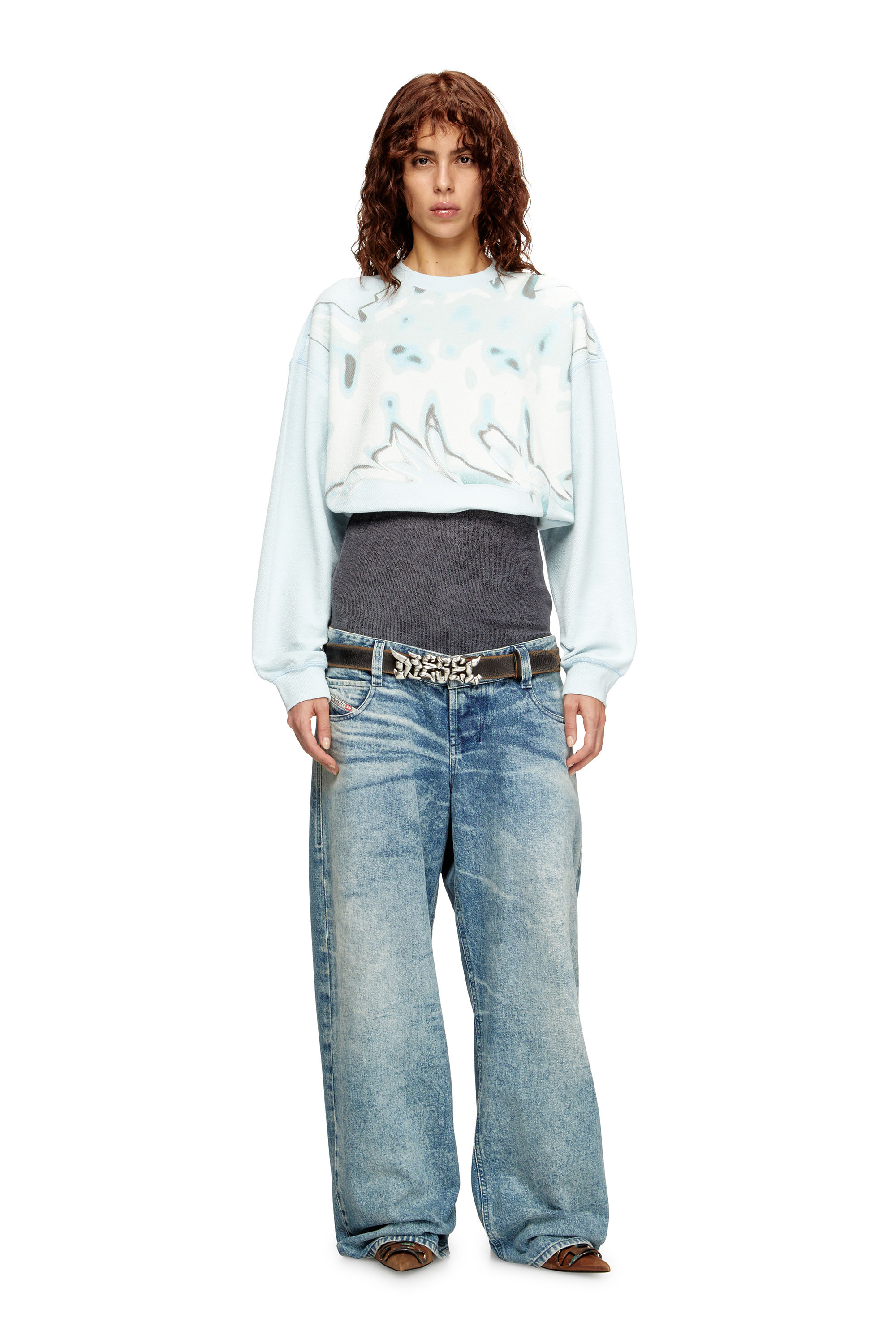 Diesel - F-LORA-LOOP, Female's Distressed sweatshirt with graffiti print in ライトブルー - 1