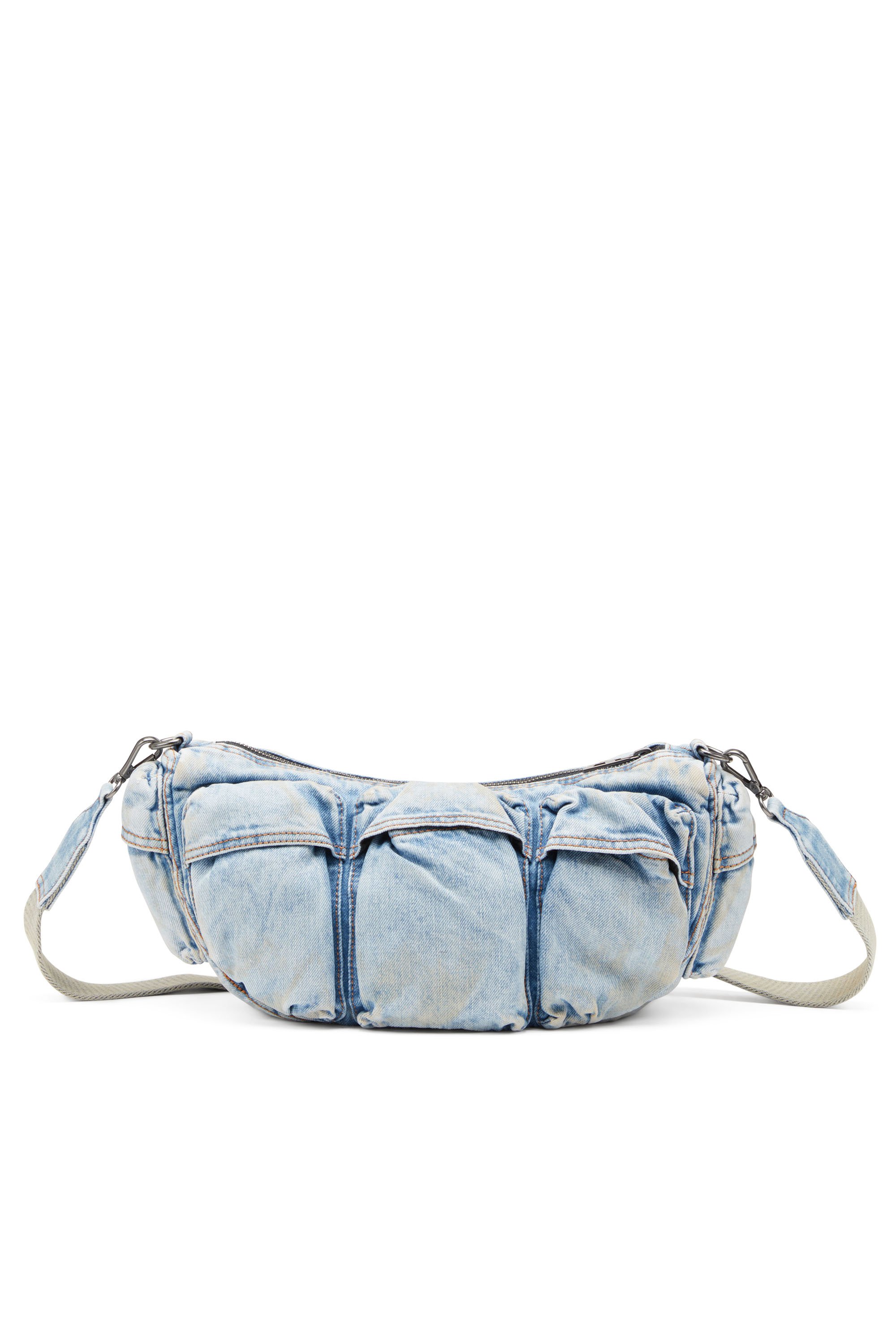 Diesel - RE-EDITION TRAVEL 3000 SHOULDER BAG X, Unisex's Travel 3000-Multipocket bag in treated denim in ライトブルー - 3
