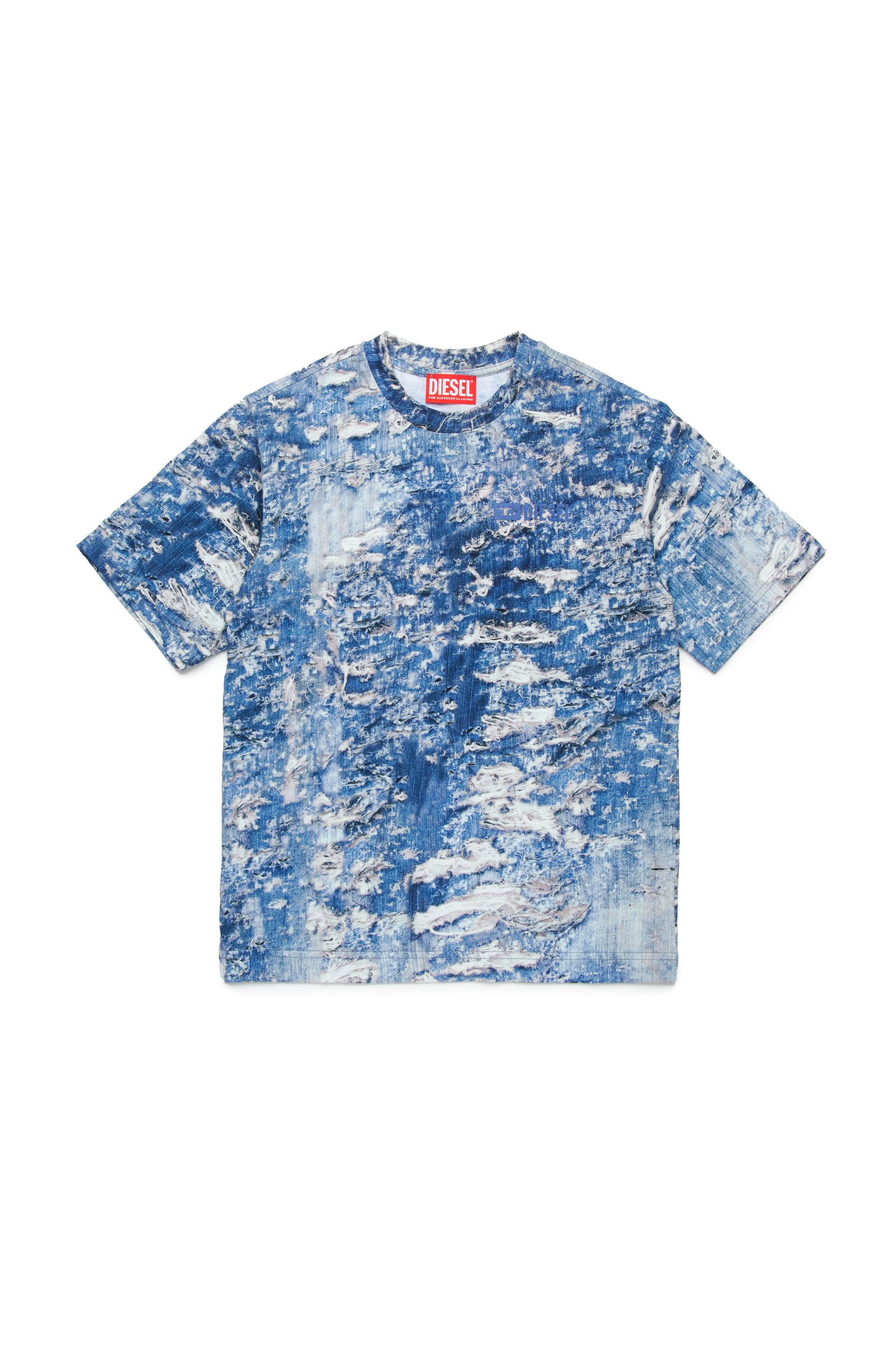 Diesel - TARSTON OVER, Male's T-shirt with Tiger Breaks trompe l'oeil in ブルー - 1