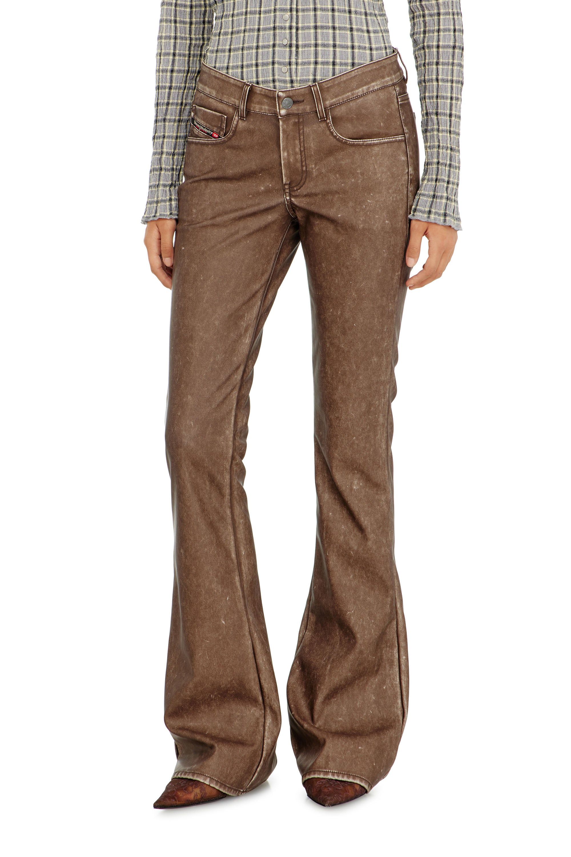 Diesel - P-STELLAR-S1, Female's Bootcut pants in treated coated fabric in ブラウン - 2