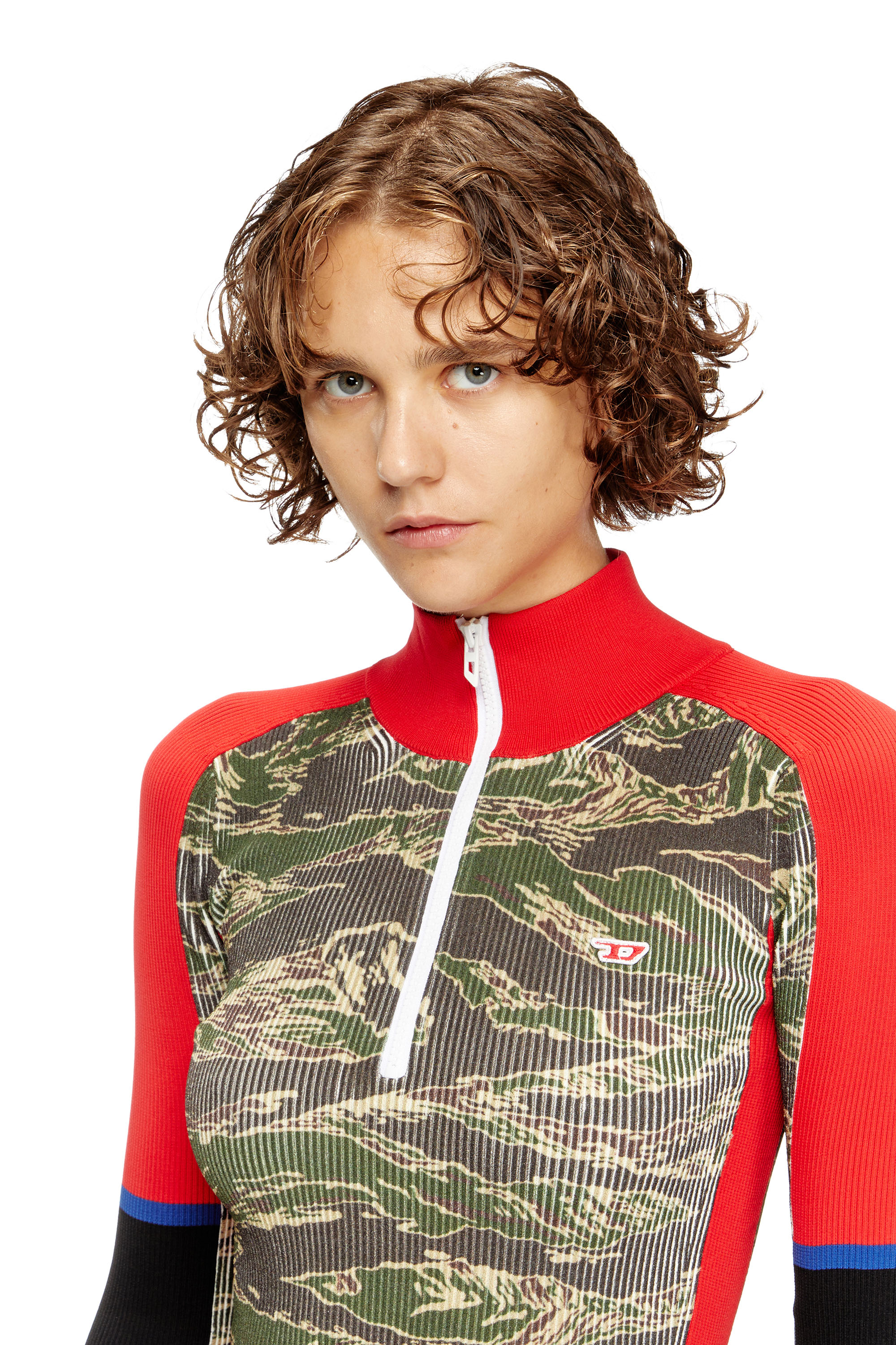 Diesel - M-CAMOK, Female's Camo mini dress in ribbed viscose in グリーン/レッド - 4
