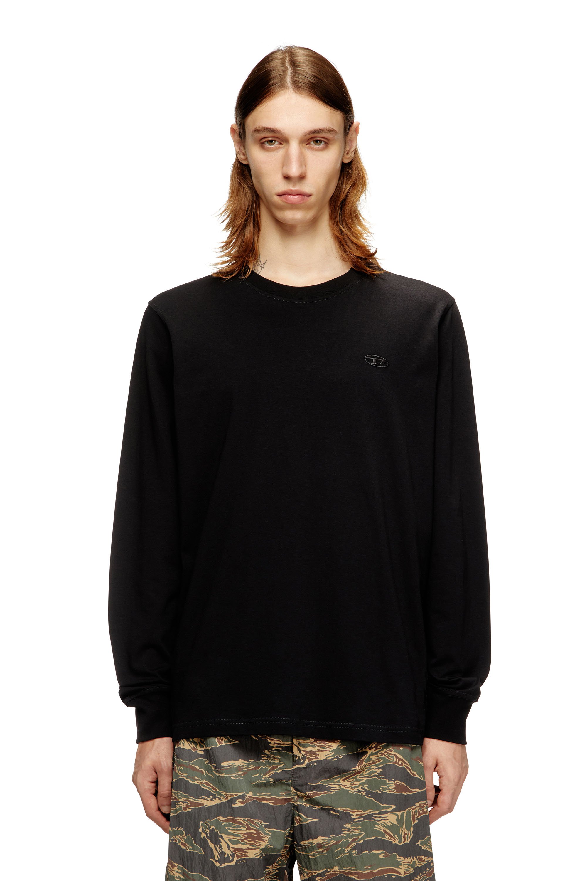 Diesel - T-ADJUST-LS-T1, Male's Cotton T-shirt with back graphic print in ブラック - 1