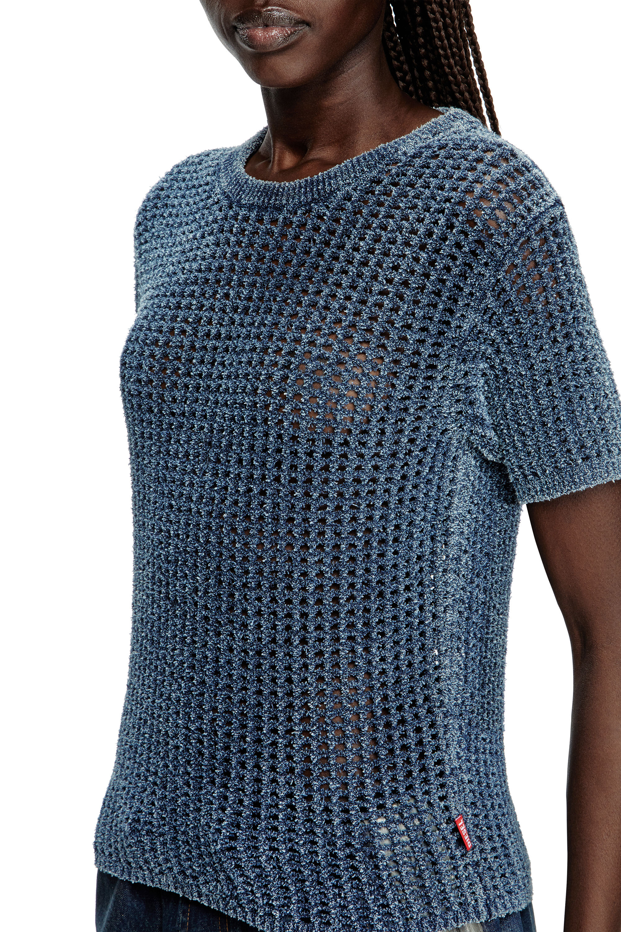 Diesel - M-SQUER, Female's Open-knit jumper in denim yarn in ブルー - 5