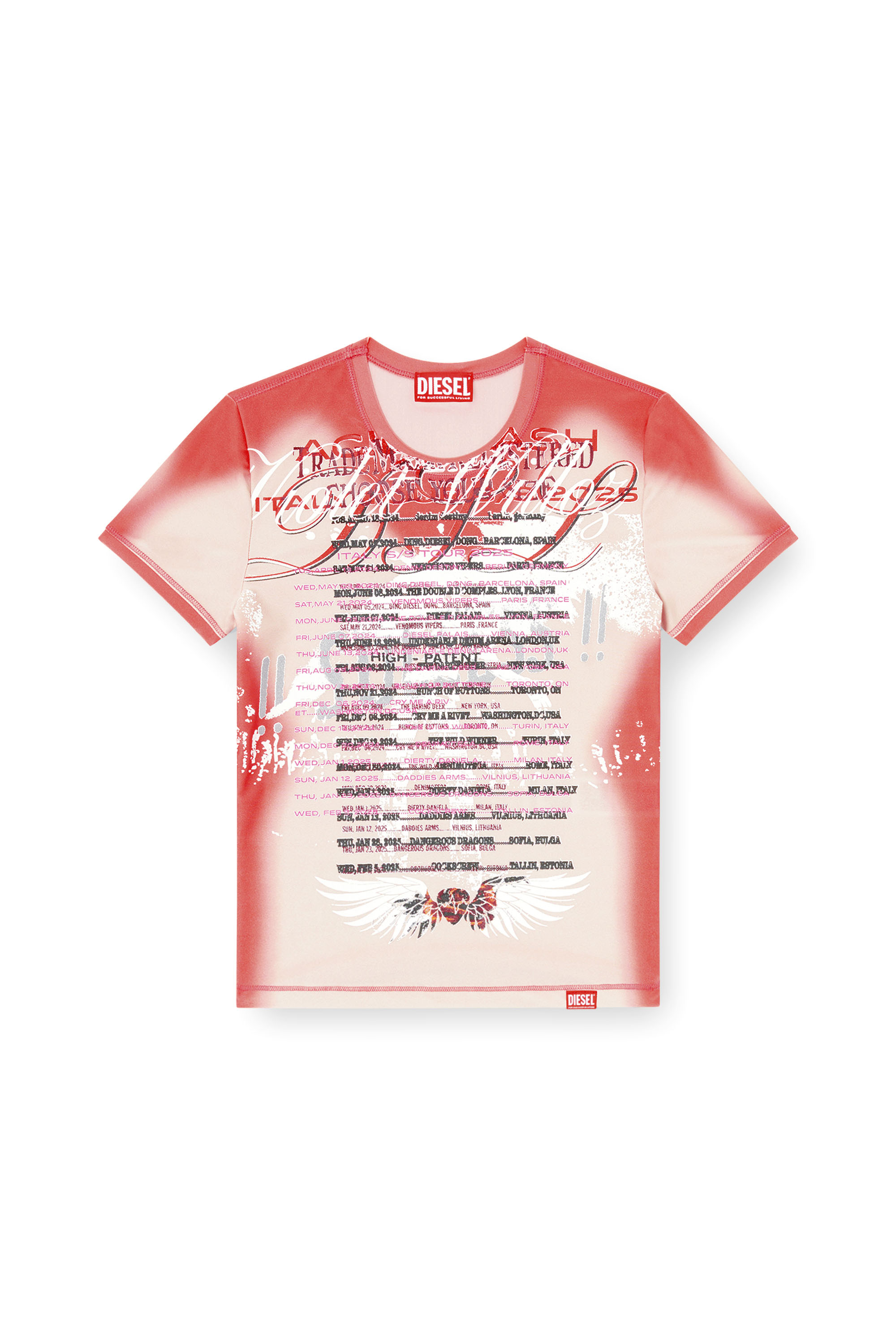 Diesel - T-KALYC-1, Female's Sheer T-shirt with lyrics print in ピンク / ホワイト - 2