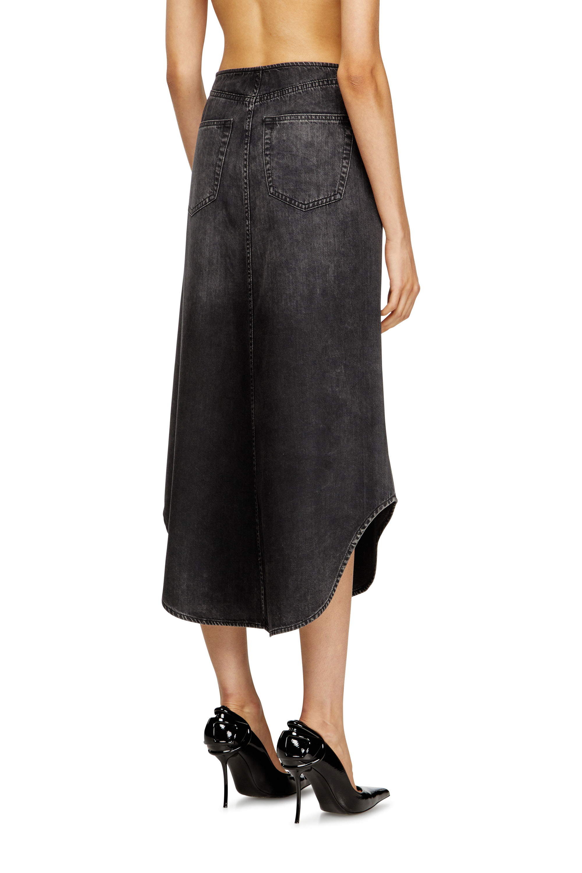 Diesel - DE-PLUMY-S, Female's Denim midi skirt with shadow effect in ブラック - 4