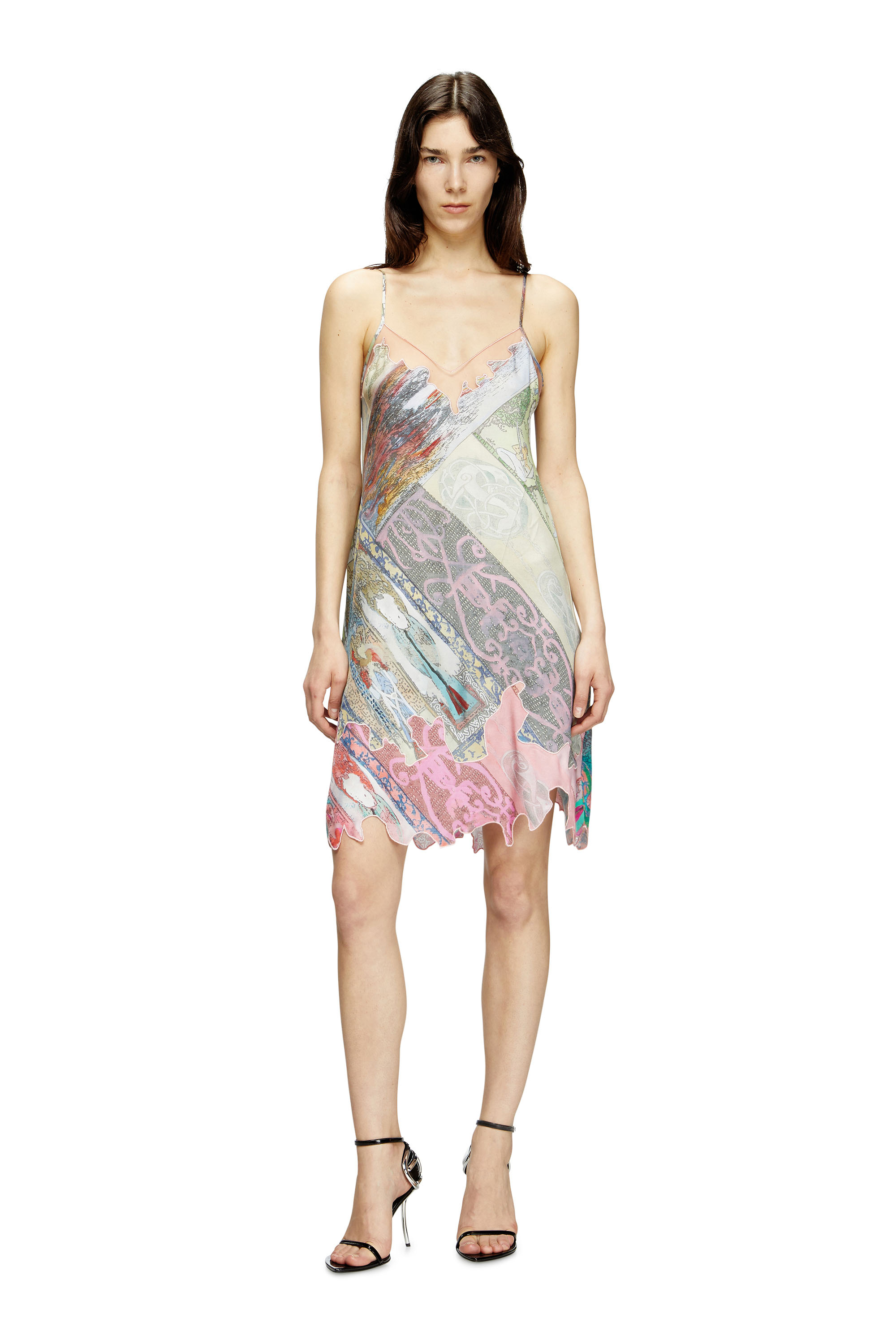 Diesel - D-ARIA, Female's Viscose slip dress with Heraldic print in グリーン/ピンク - 2