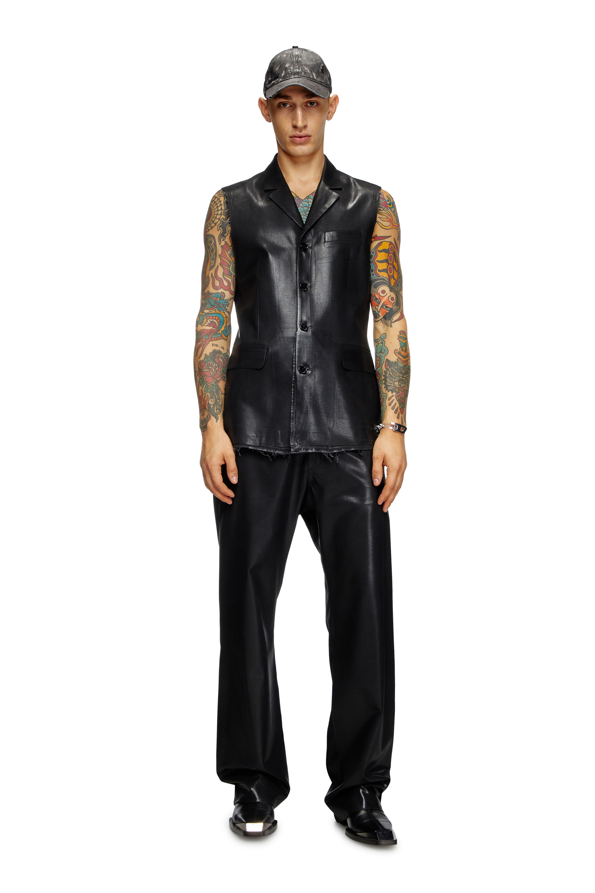 Diesel - J-PHOX-HEAV, Male's Tailored vest with coated front in ブラック - 2