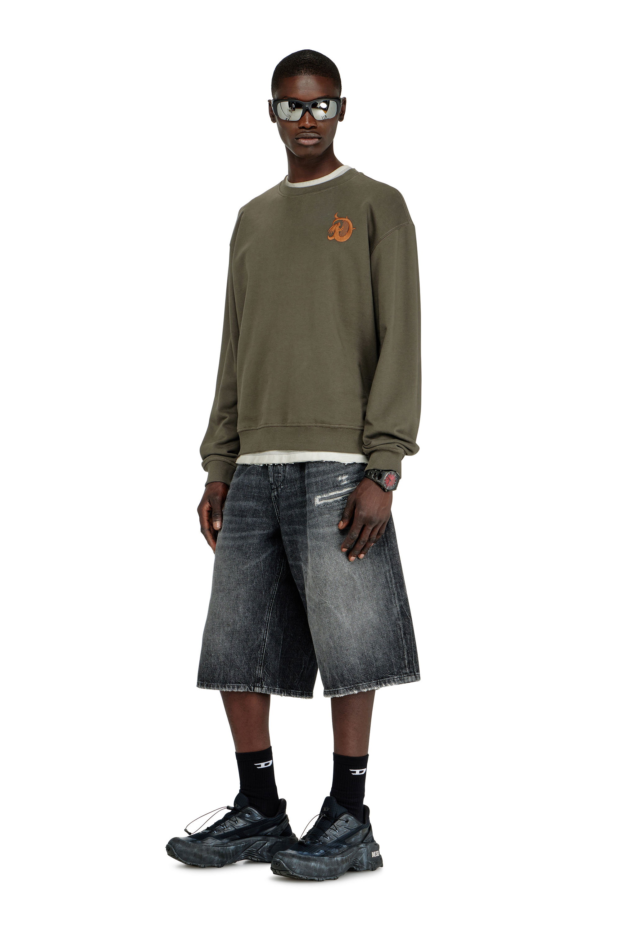 Diesel - S-NORM-AA4, Male's プルオーバースウェット in ミリタリーグリーン - 2