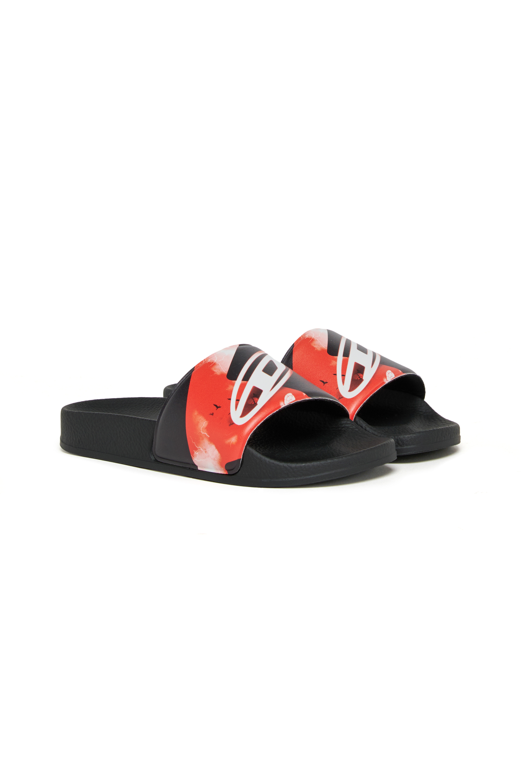 Diesel - SA-BWDIGF, Unisex's SA-BWDIGF-Slides with warped logo in ブラック - 2